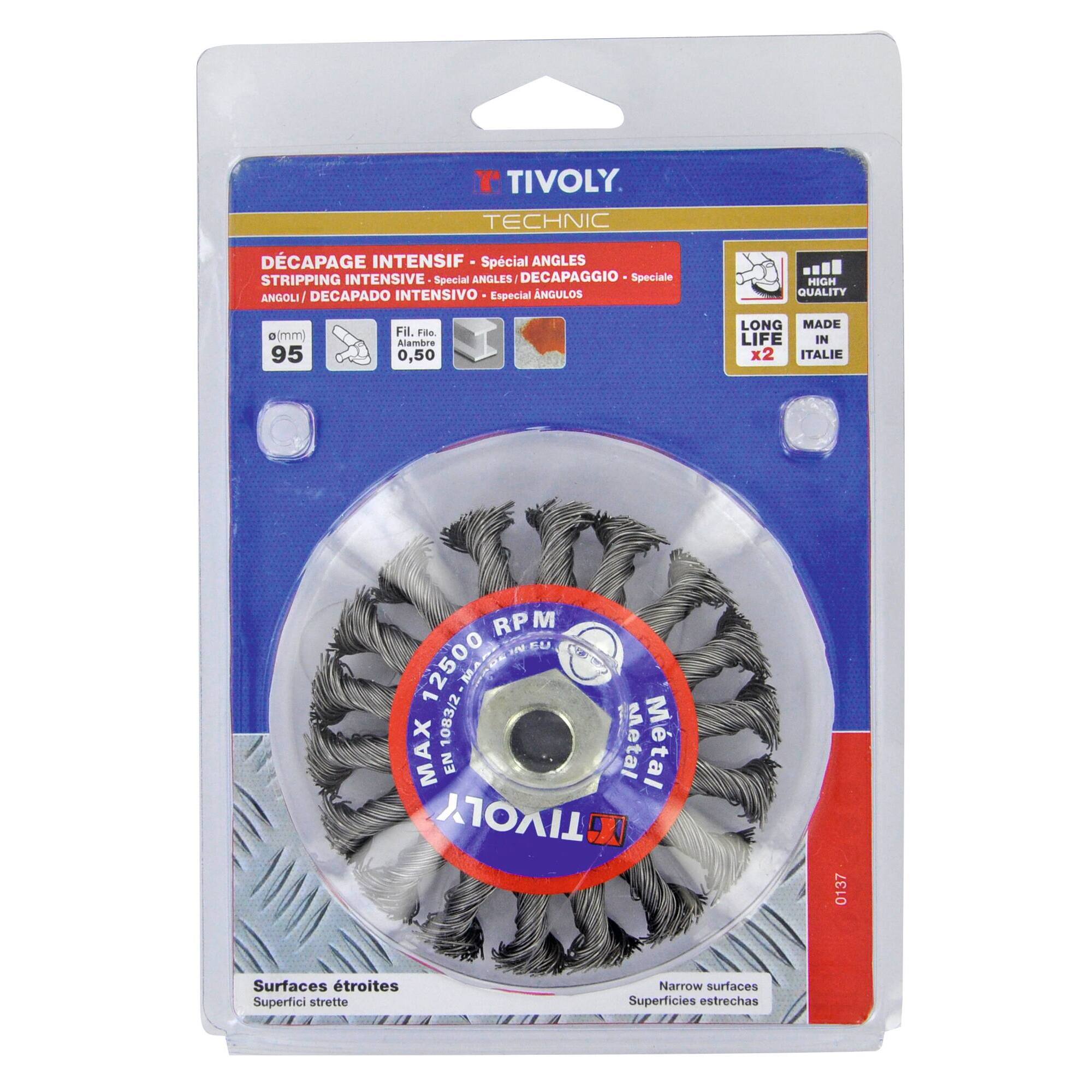 Cepillo CÓNICO -Alambre de acero trenzado -Decapado grueso de metal (Blíster) / Ø: 95 / 0.5