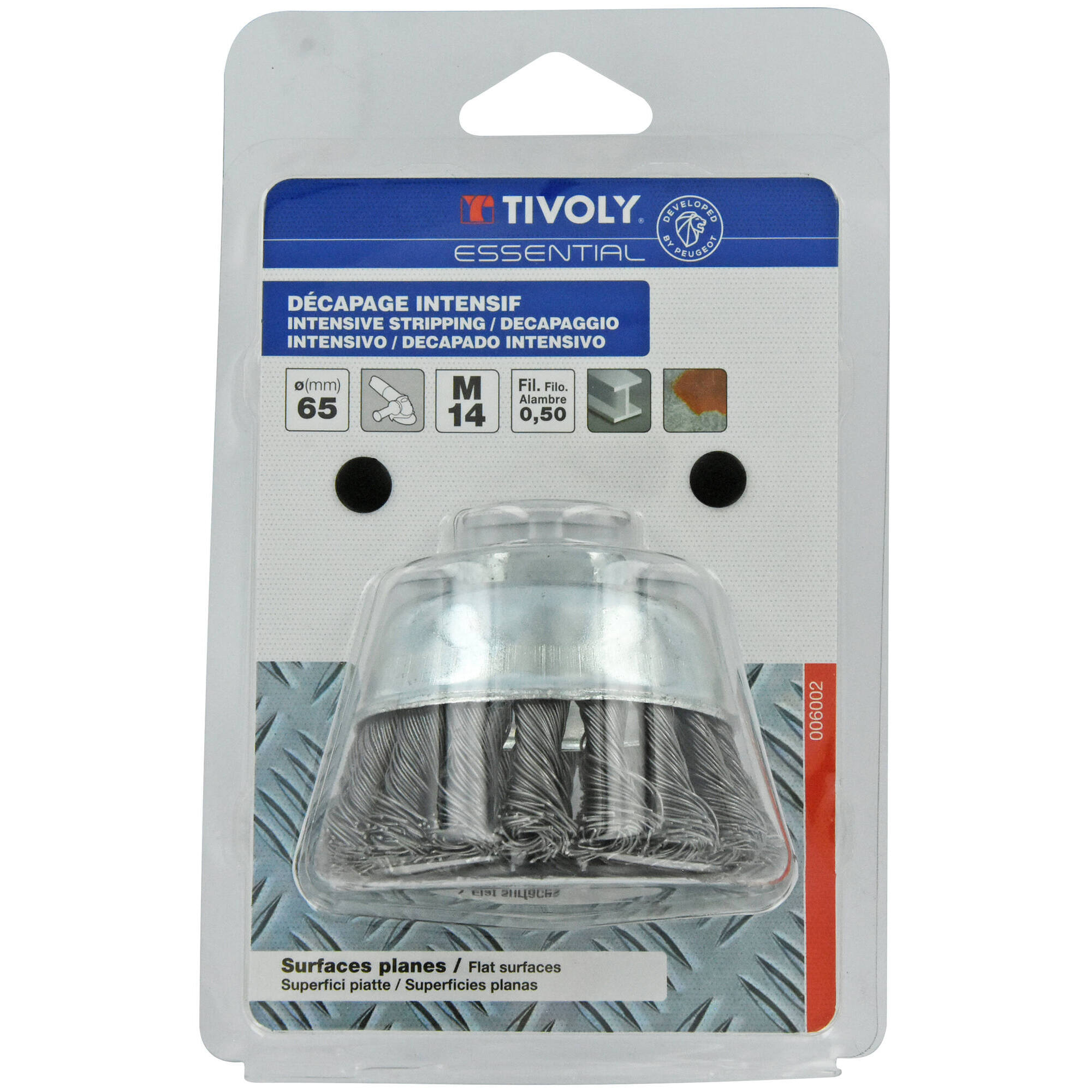 Cepillo COPA -Alambre de acero trenzado -Decapado grueso de metal (Blíster) / Ø: 65 / 0.35