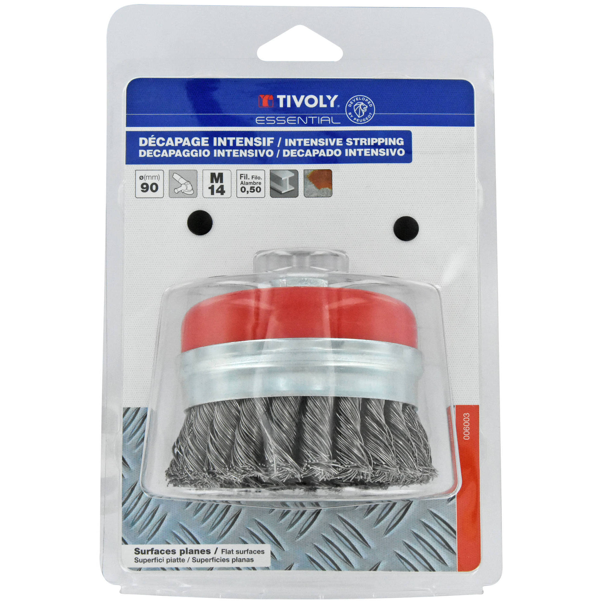 Cepillo COPA -Alambre de acero trenzado -Decapado grueso de metal (Blíster) / Ø: 90 / 0.5