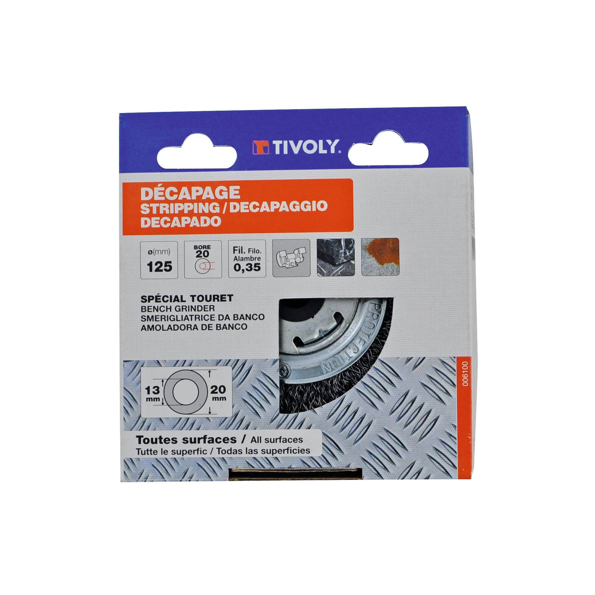 Cepillo de DISCO -Alambre de acero ondulado -Decapado de metal (Caja colgante) / Ø: 125x20 / 0.35