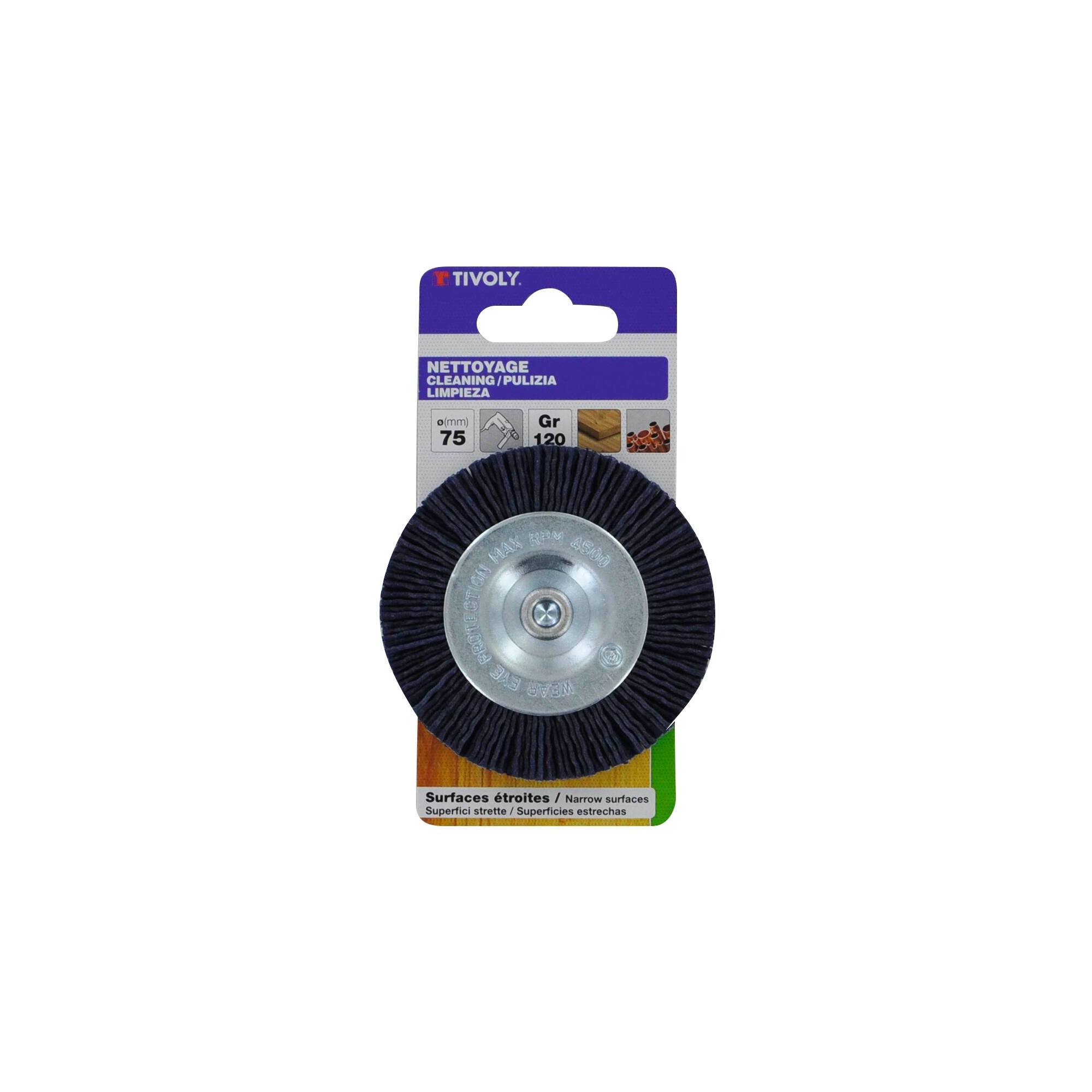 Cepillo CIRCULAR -Hilo de nailon azul -Decapado de madera (Cartoncillo colgante) / Ø: 75 /