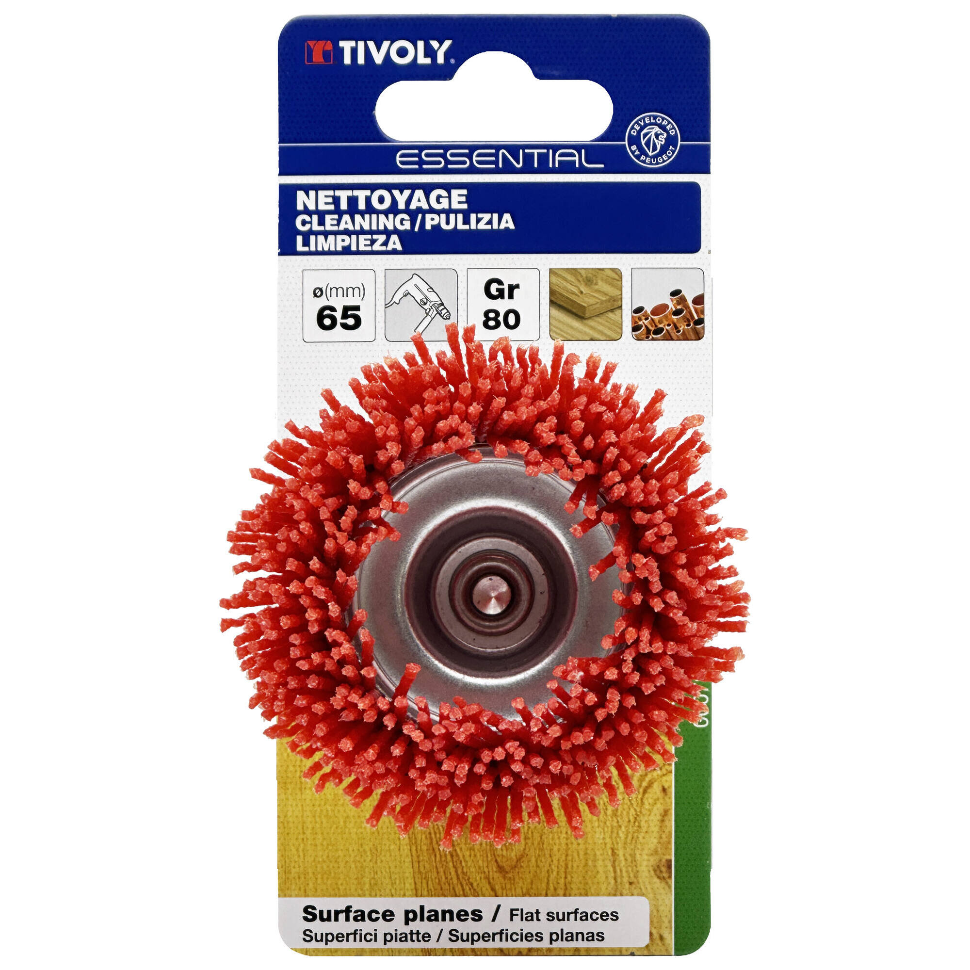 Cepillo COPA -Hilo de nailon rojo -Decapado de madera (Cartoncillo colgante) / Ø: 45 /