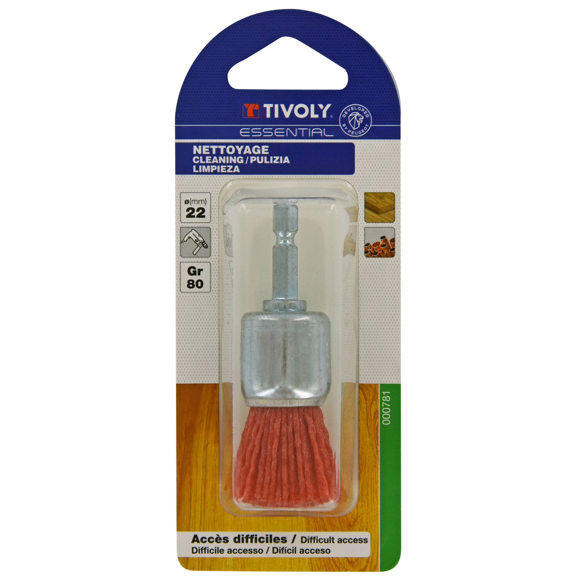 Cepillo PINCEL -Hilo de nailon rojo -Decapado de madera (Blíster) / Ø: 22 /