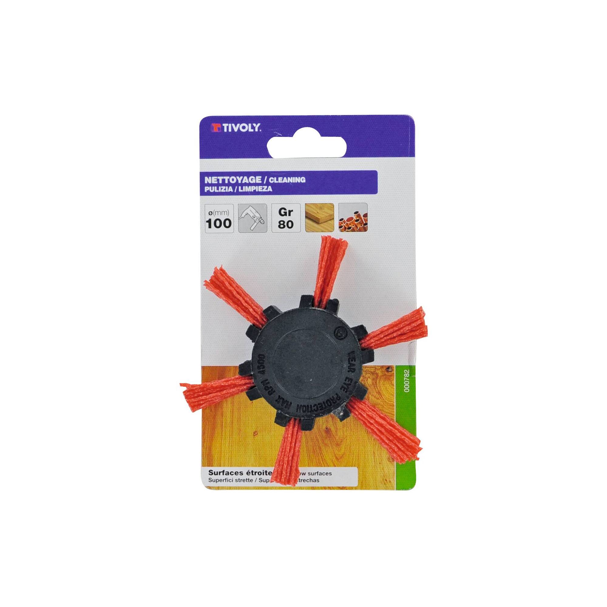 Cepillo ABANICO -Hilo de nailon rojo -Decapado de madera (Cartoncillo colgante) / Ø: 100 /