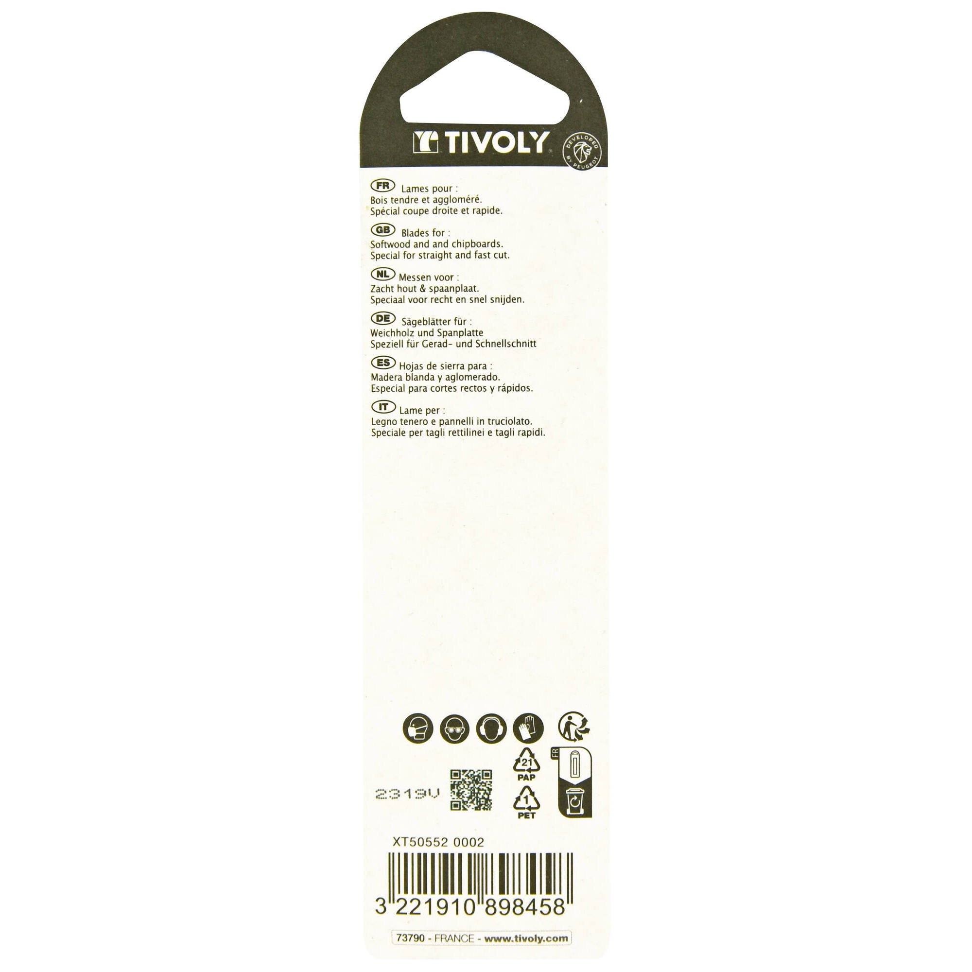 Hoja de sierra de calar -Para madera blanda y aglomerado -Enganche en T (Blíster) / L: 132 / H: 110 / Corte recto