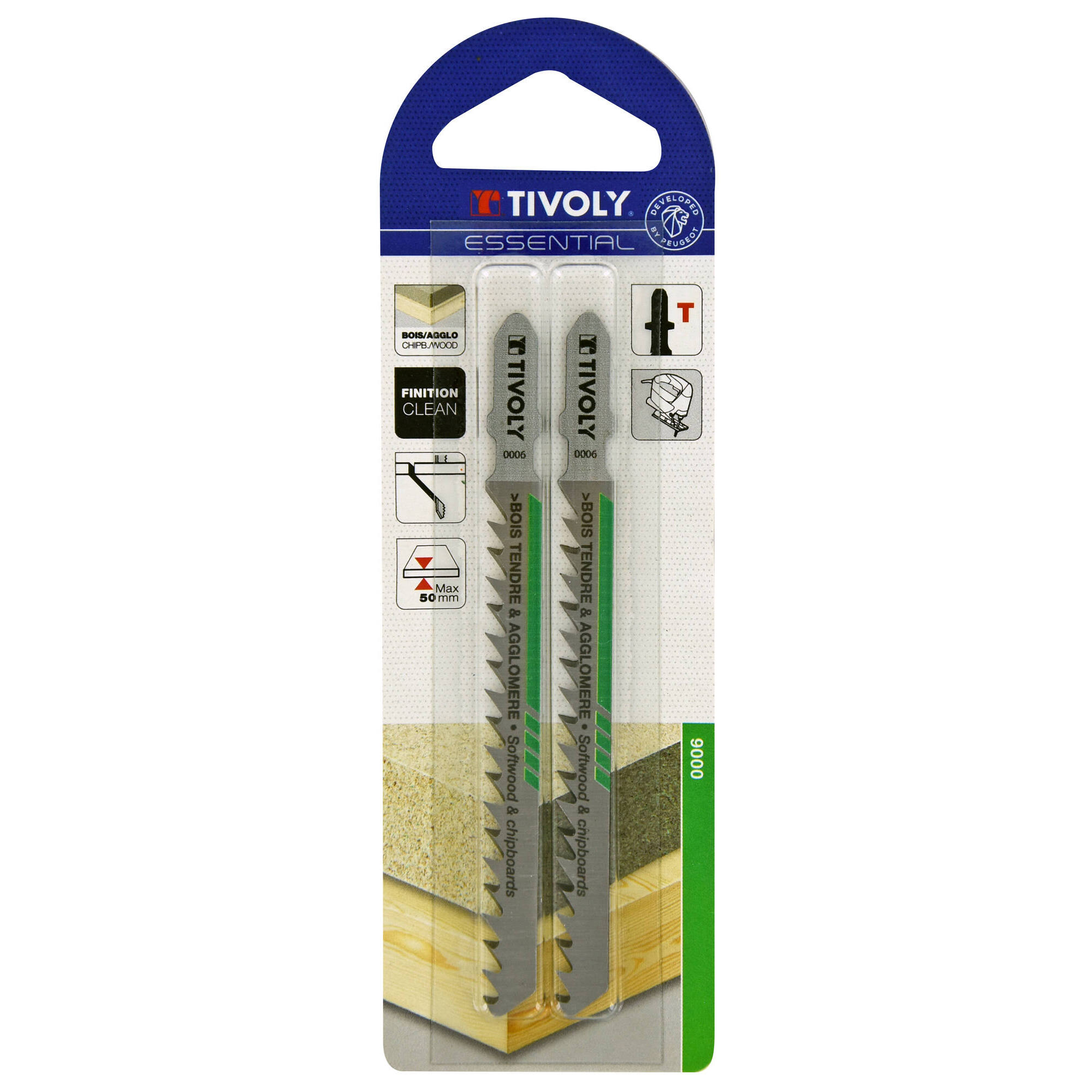 Hoja de sierra de calar -Para madera blanda y aglomerado -Enganche en T (Blíster) / L: 100 / H: 75 / Corte recto