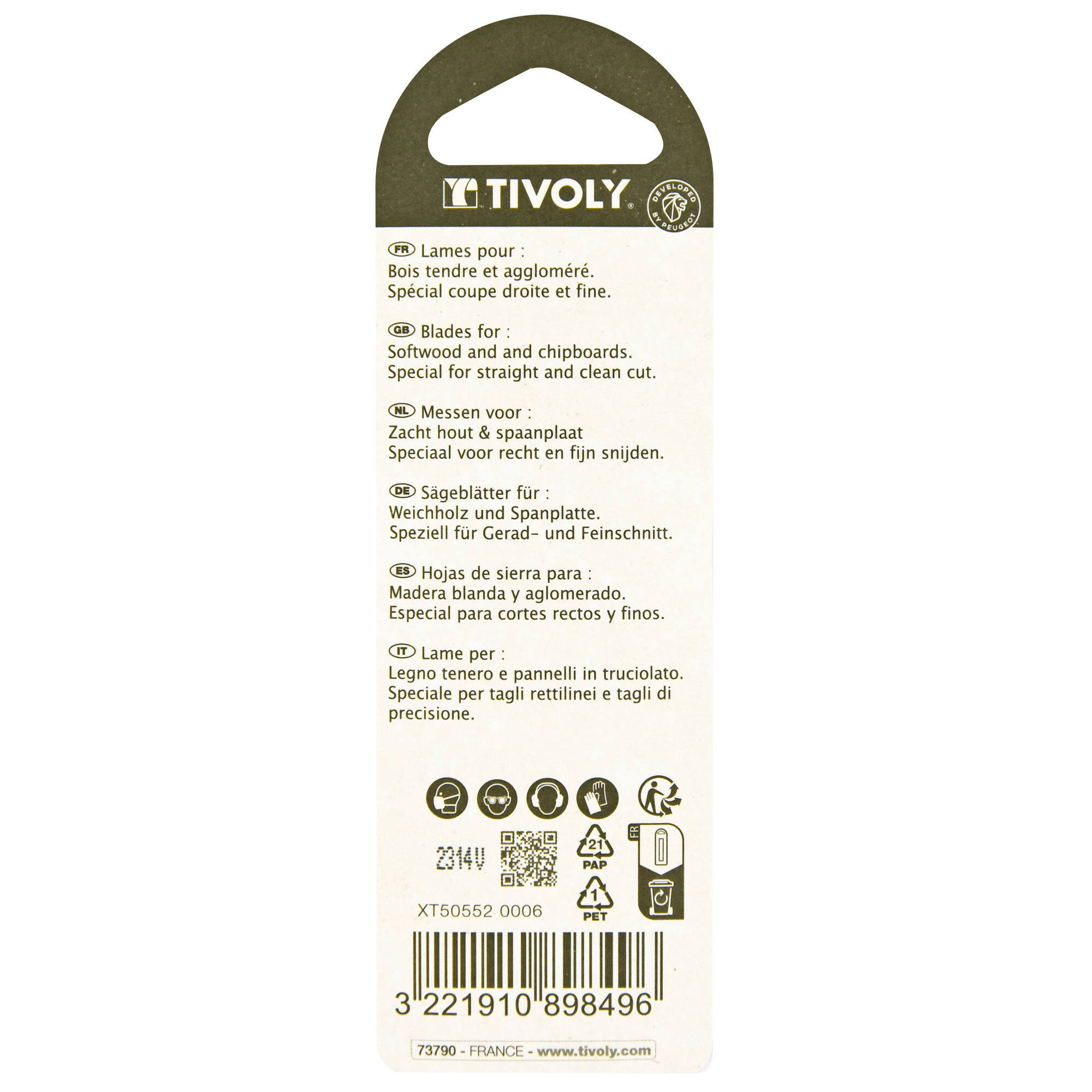 Hoja de sierra de calar -Para madera blanda y aglomerado -Enganche en T (Blíster) / L: 100 / H: 75 / Corte recto