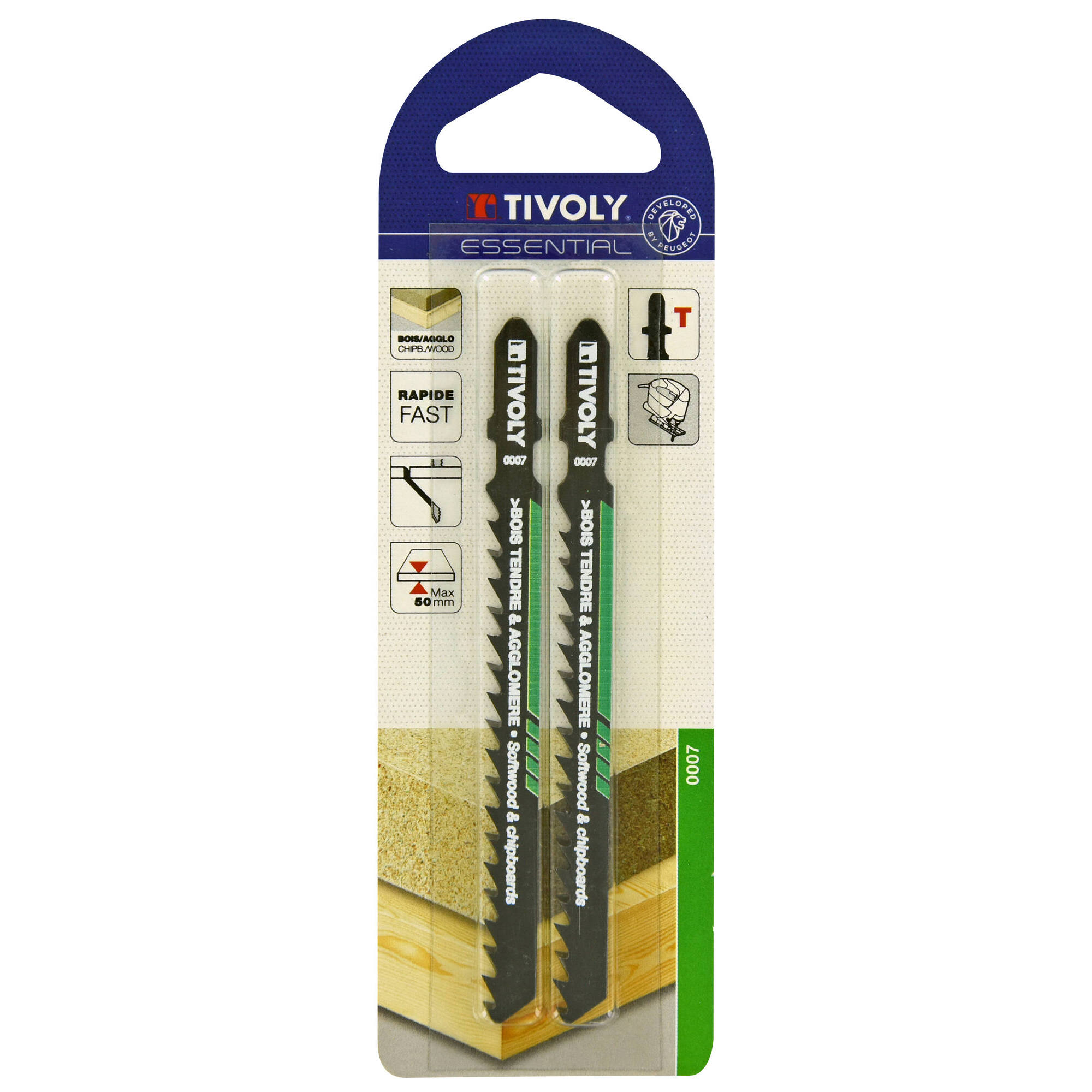 Hoja de sierra de calar -Para madera blanda y aglomerado -Enganche en T (Blíster) / L: 100 / H: 75 /  Corte recto