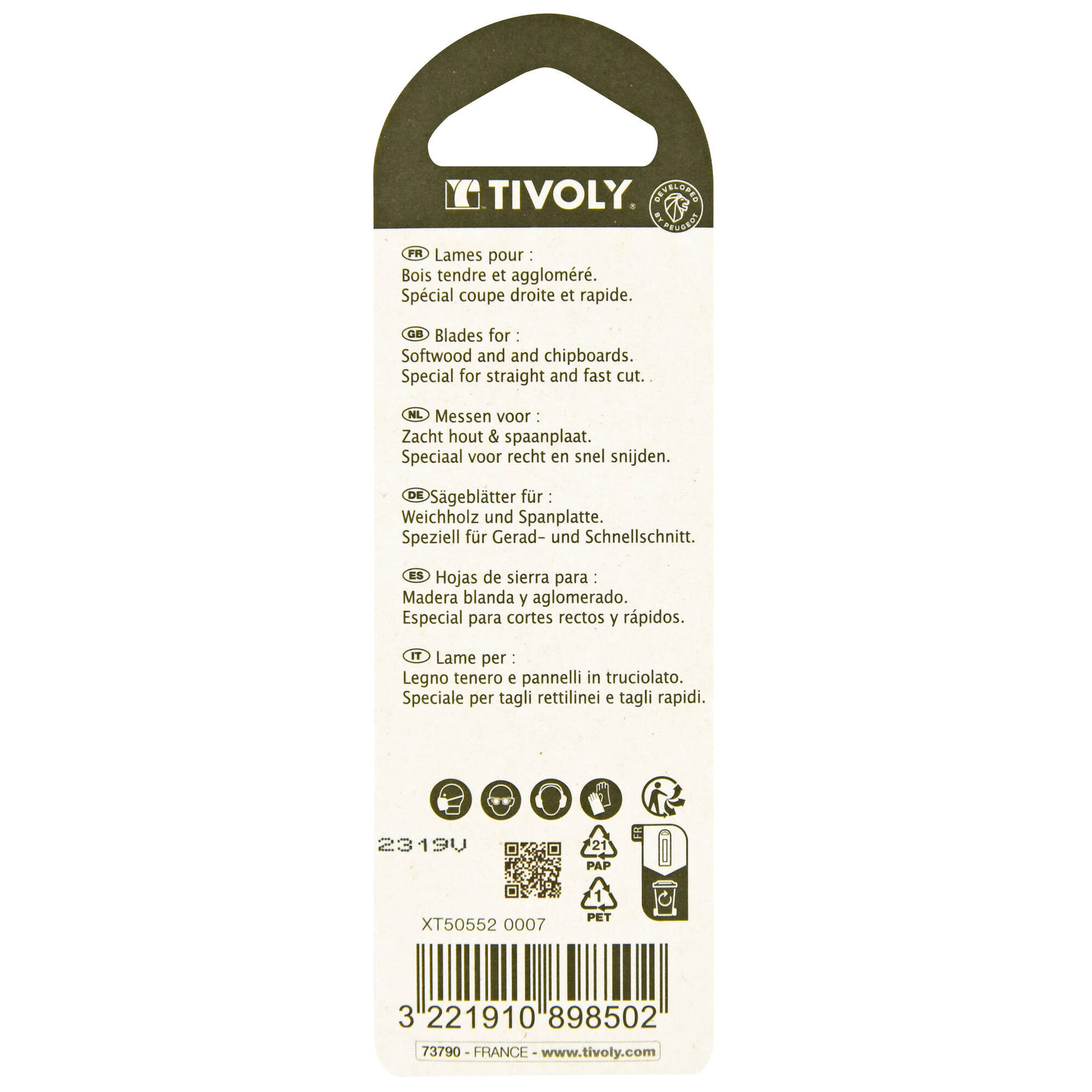 Hoja de sierra de calar -Para madera blanda y aglomerado -Enganche en T (Blíster) / L: 100 / H: 75 /  Corte recto