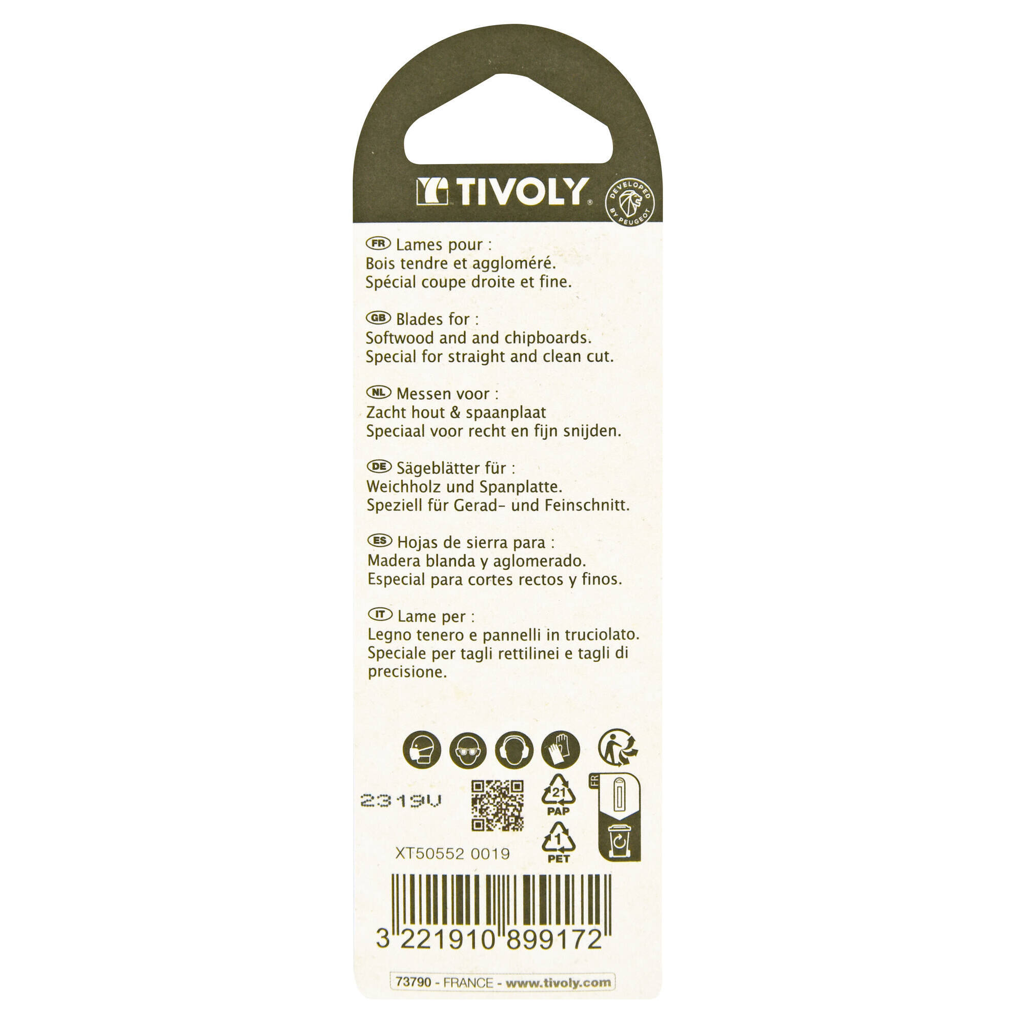 Hoja de sierra de calar -Para madera blanda y aglomerado -Enganche en T (Blíster) / L: 100 / H: 75 /Corte recto