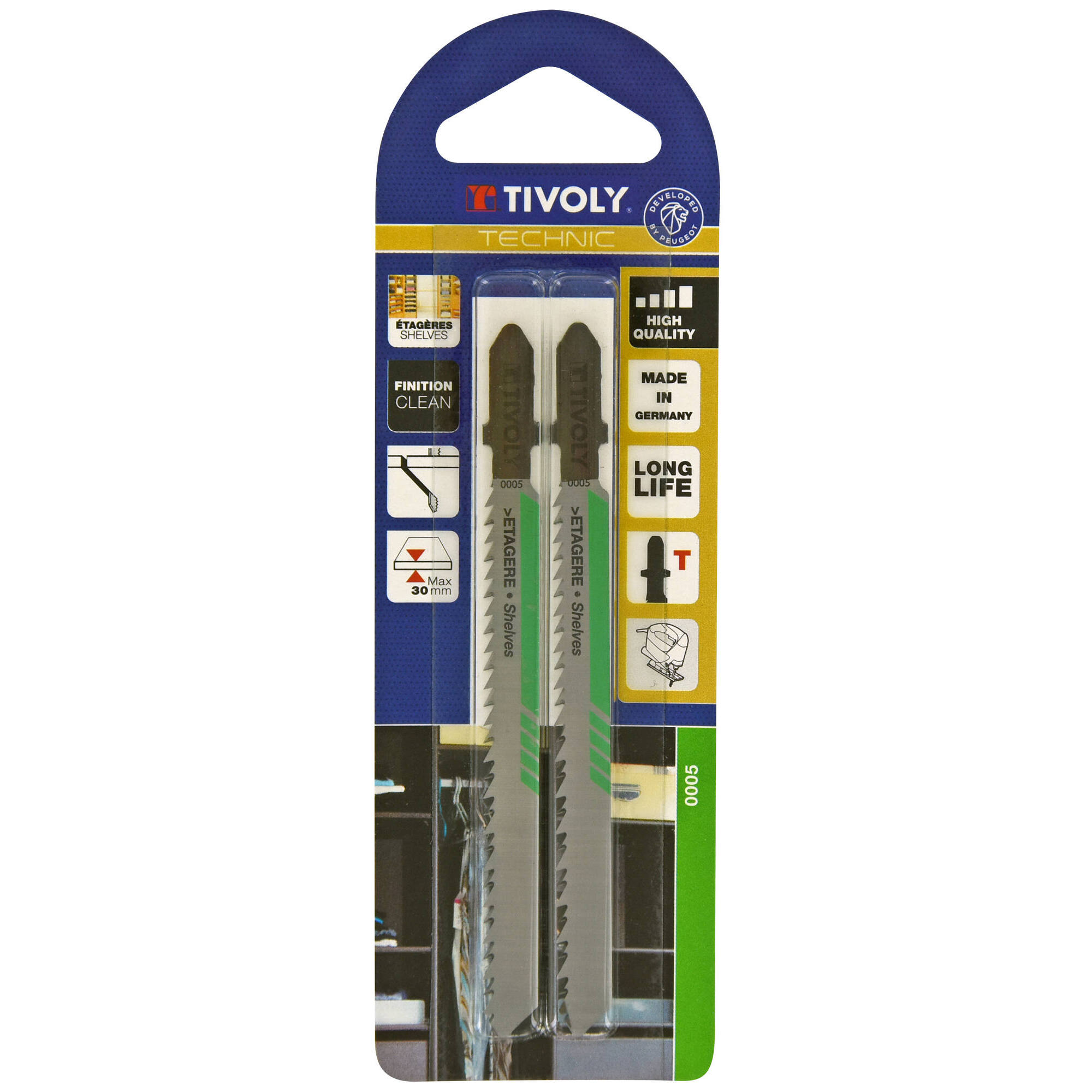 Hoja de sierra de calar -Para estanterías -Enganche en T (Blíster) / L: 100 / H: 75 / Corte recto