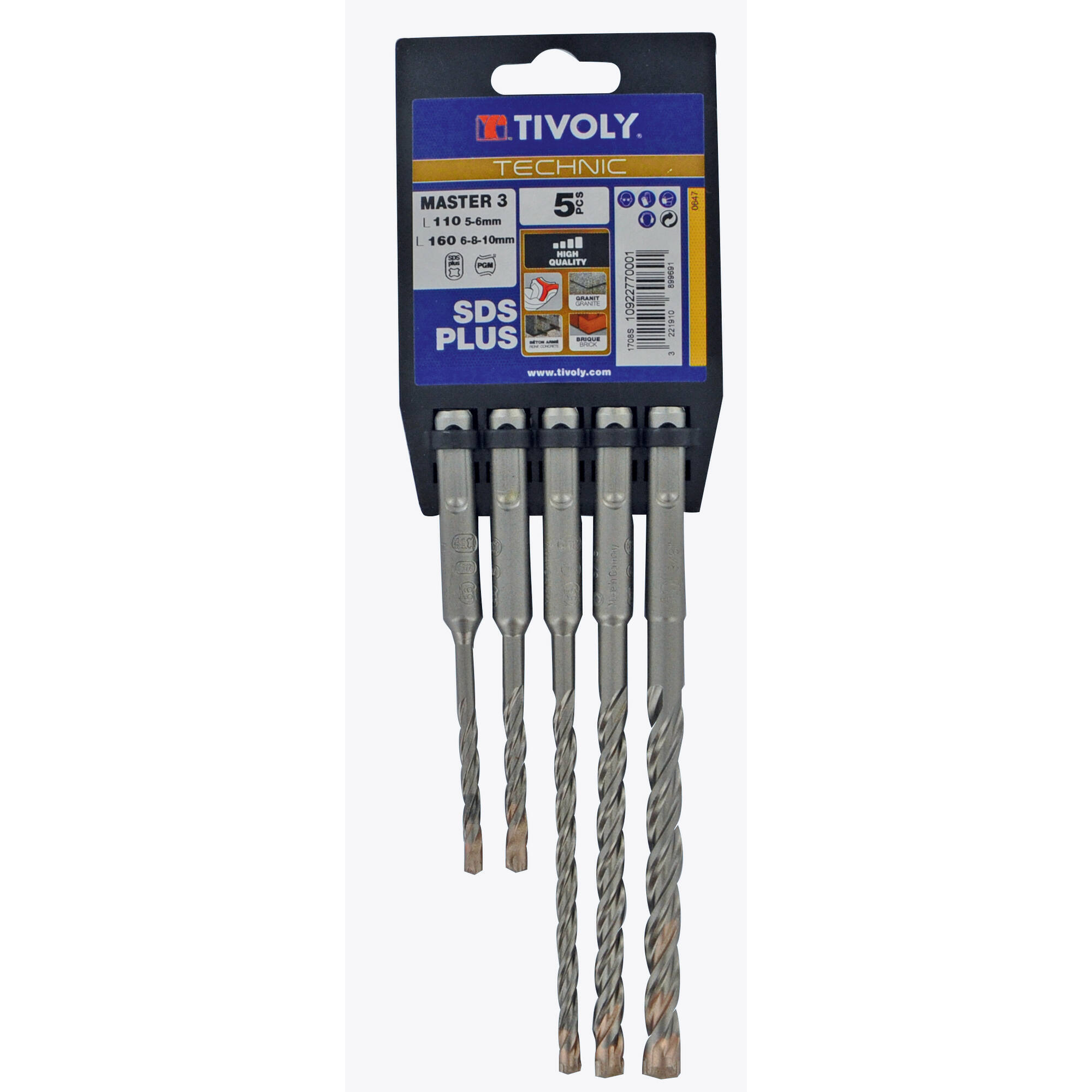 10922770001 - 5 brocas MASTER3 SDS+ 3 filos L. 110- 160 mm Ø 5 a 10 mm