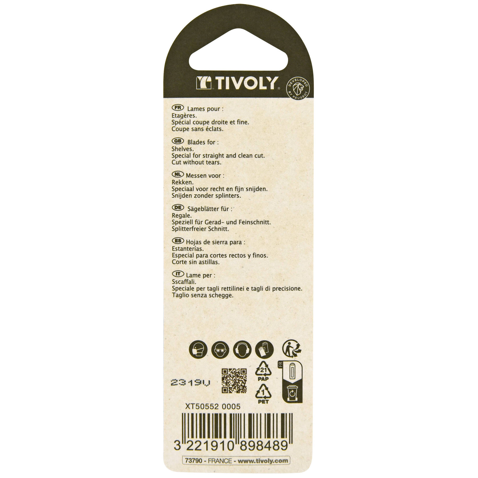 Hoja de sierra de calar -Para estanterías -Enganche en T (Blíster) / L: 100 / H: 75 / Corte recto