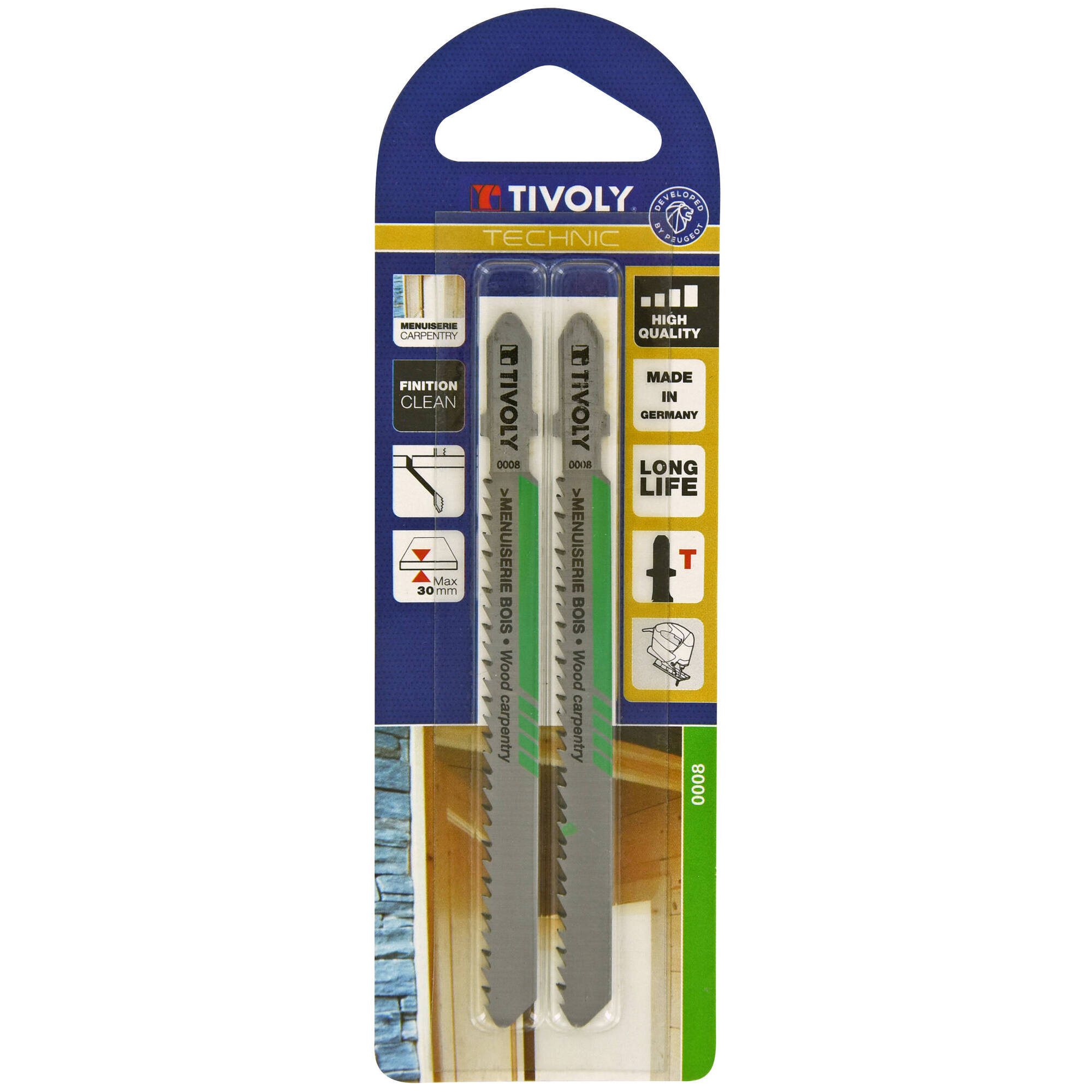 Hoja de sierra de calar -Para carpintería de madera -Enganche en T (Blíster) / L: 100 / H: 75 / Corte recto