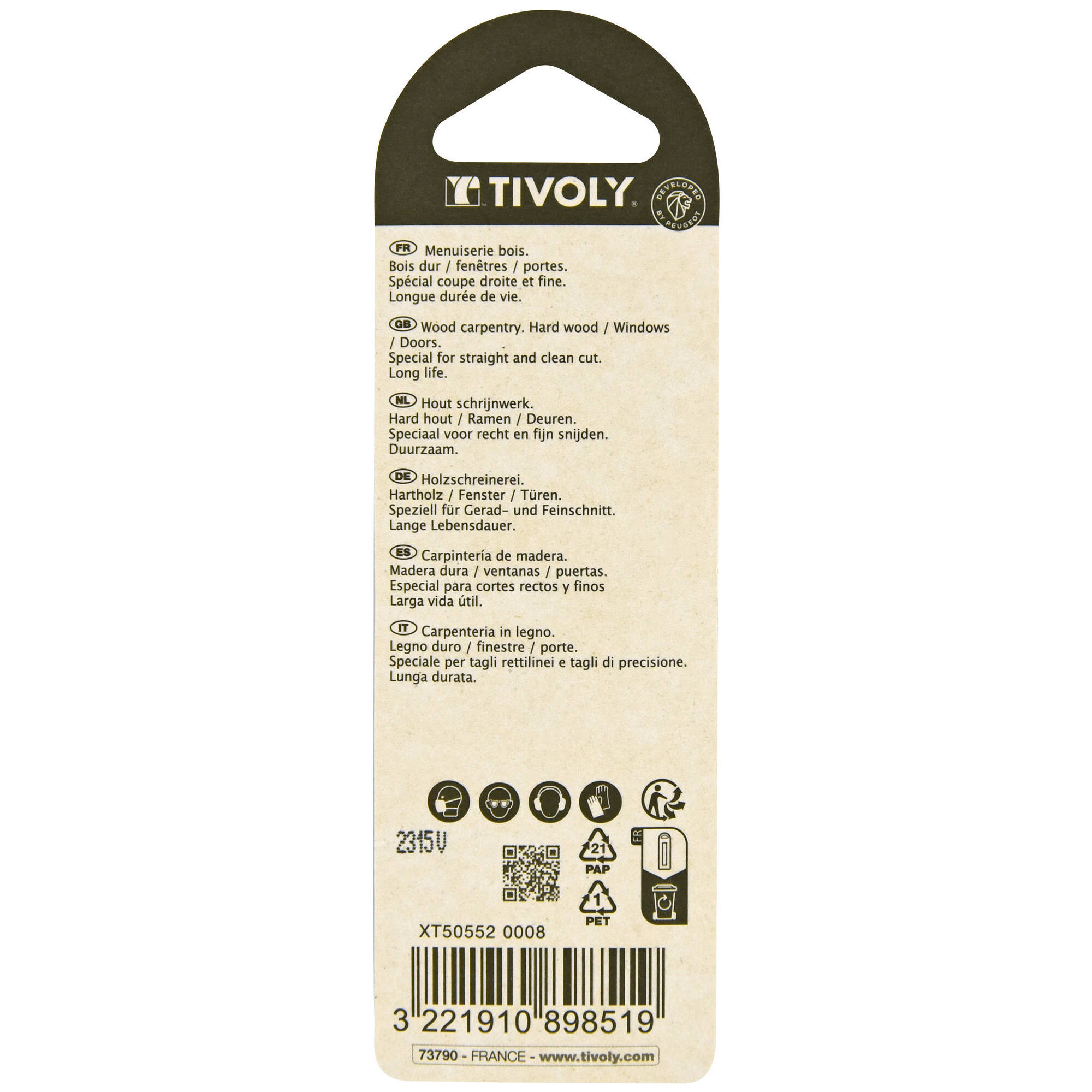 Hoja de sierra de calar -Para carpintería de madera -Enganche en T (Blíster) / L: 100 / H: 75 / Corte recto