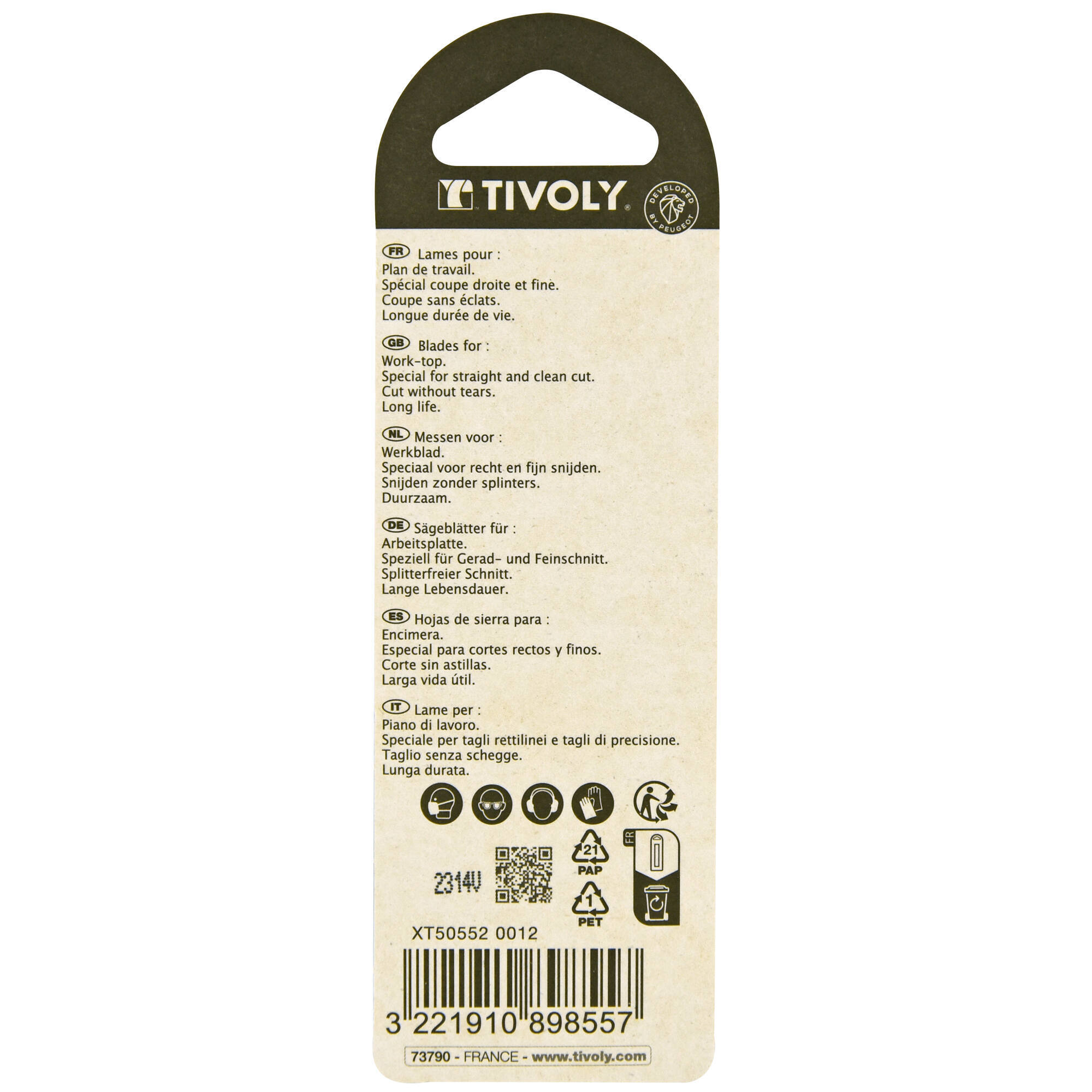 Hoja de sierra de calar -Para encimera -Enganche en T (Blíster) / L: 100 / H: 75 / Corte recto