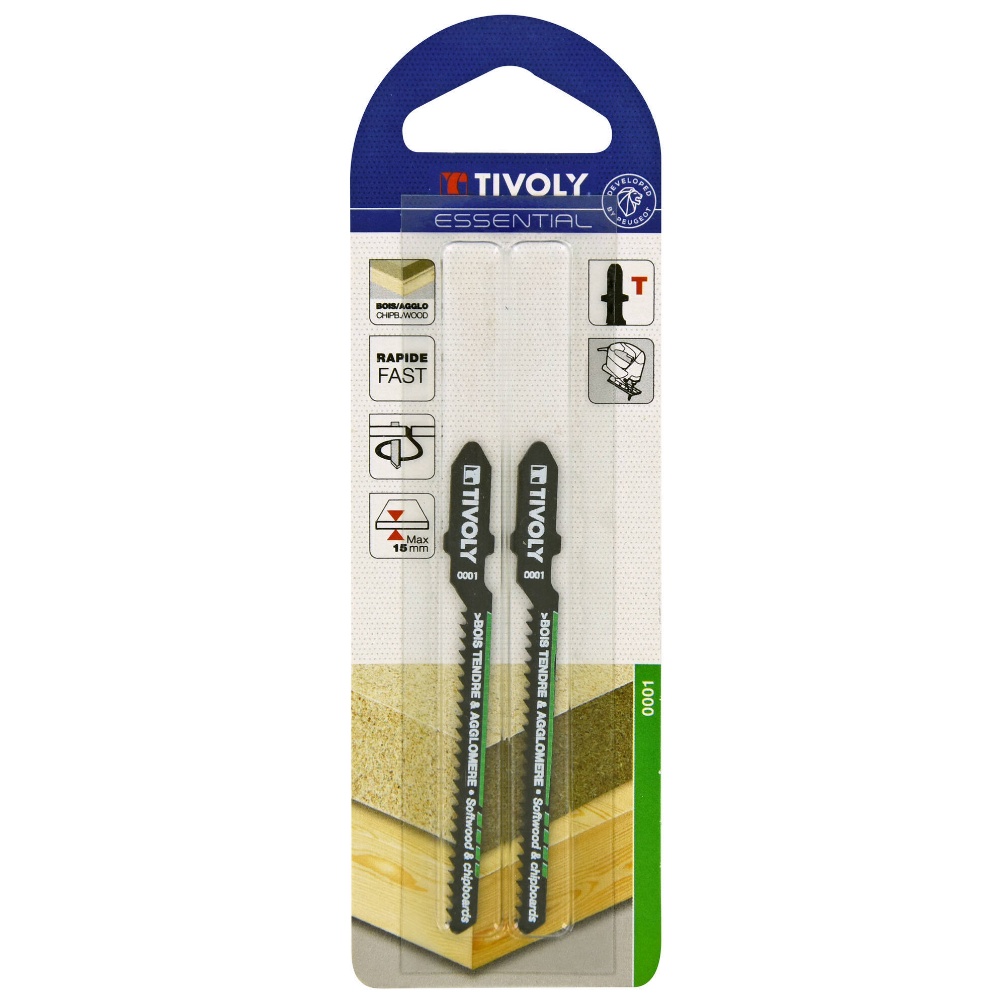 Hoja de sierra de calar -Para madera blanda y aglomerado -Enganche en T (Blíster) / L: 75 / H: 50 / Corte curvo