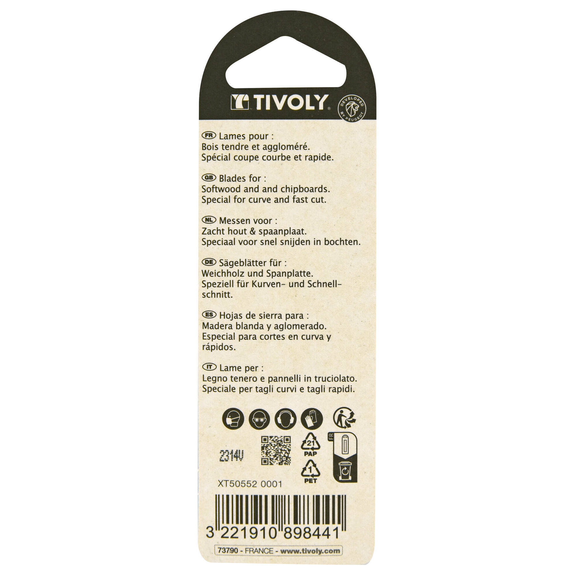 Hoja de sierra de calar -Para madera blanda y aglomerado -Enganche en T (Blíster) / L: 75 / H: 50 / Corte curvo