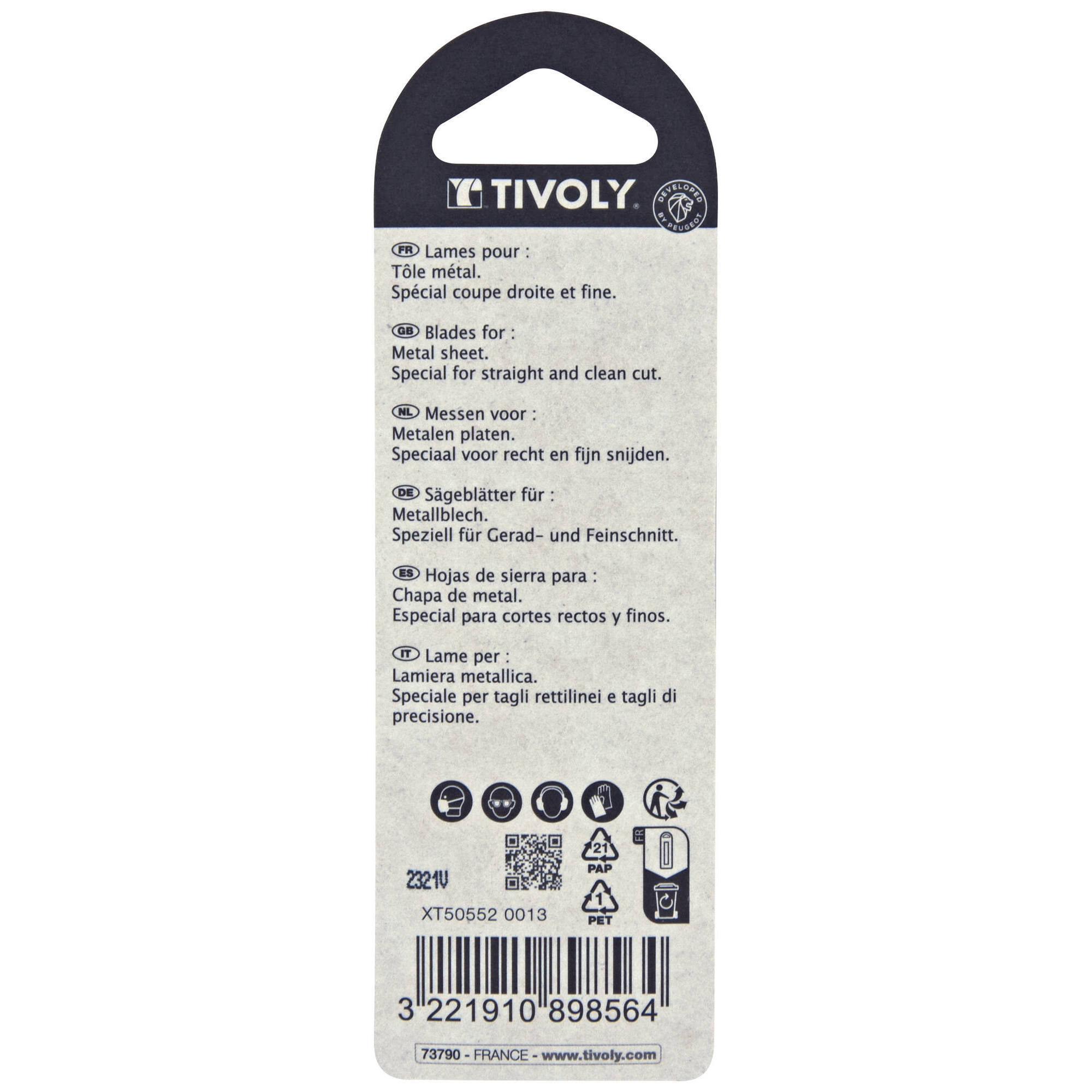 Hoja de sierra de calar -Para chapa metálica -Enganche en T (Blíster) / L: 75 / H: 50 / Corte recto