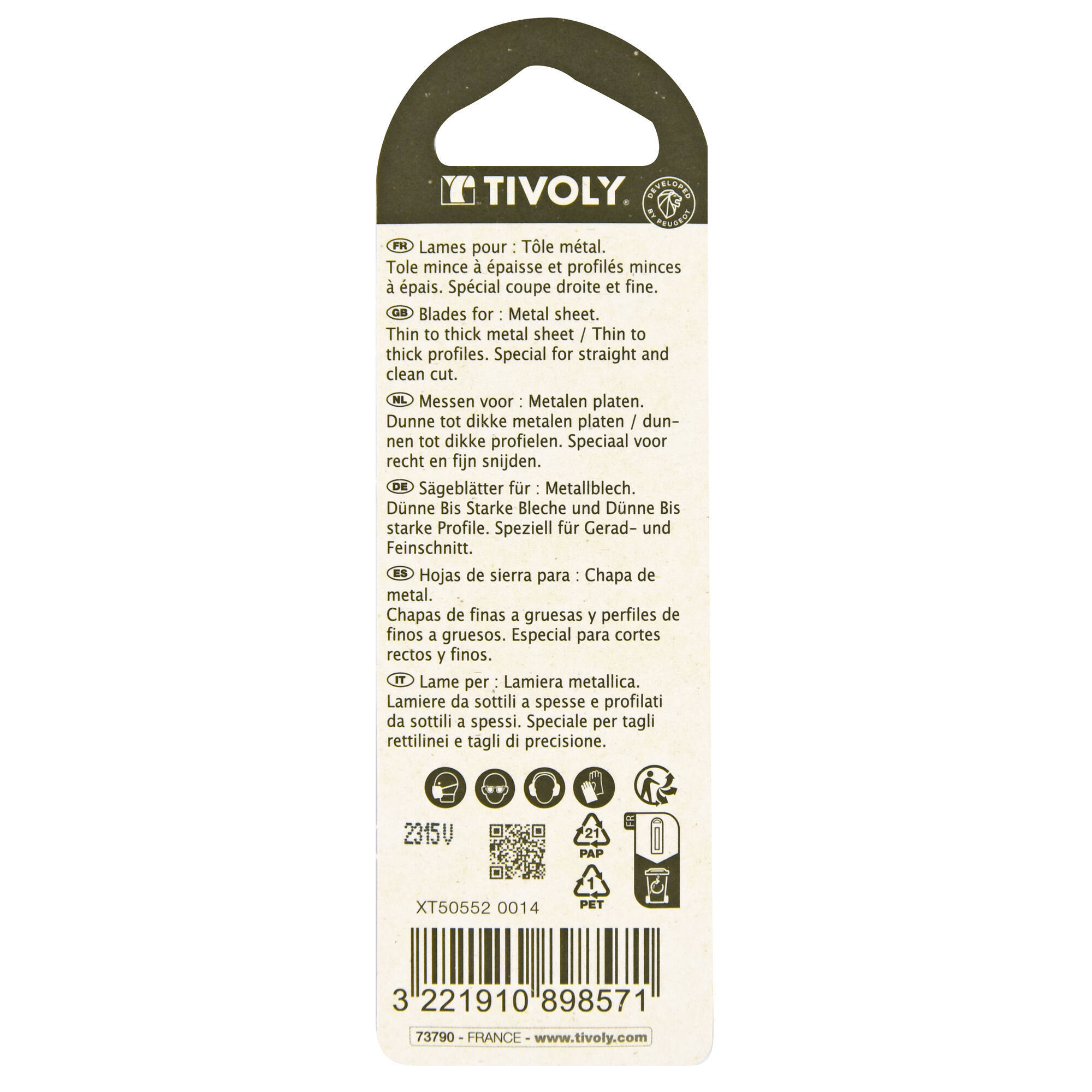 Hoja de sierra de calar -Para chapa metálica -Enganche en T (Blíster) / L: 100 / H: 75 / Corte recto