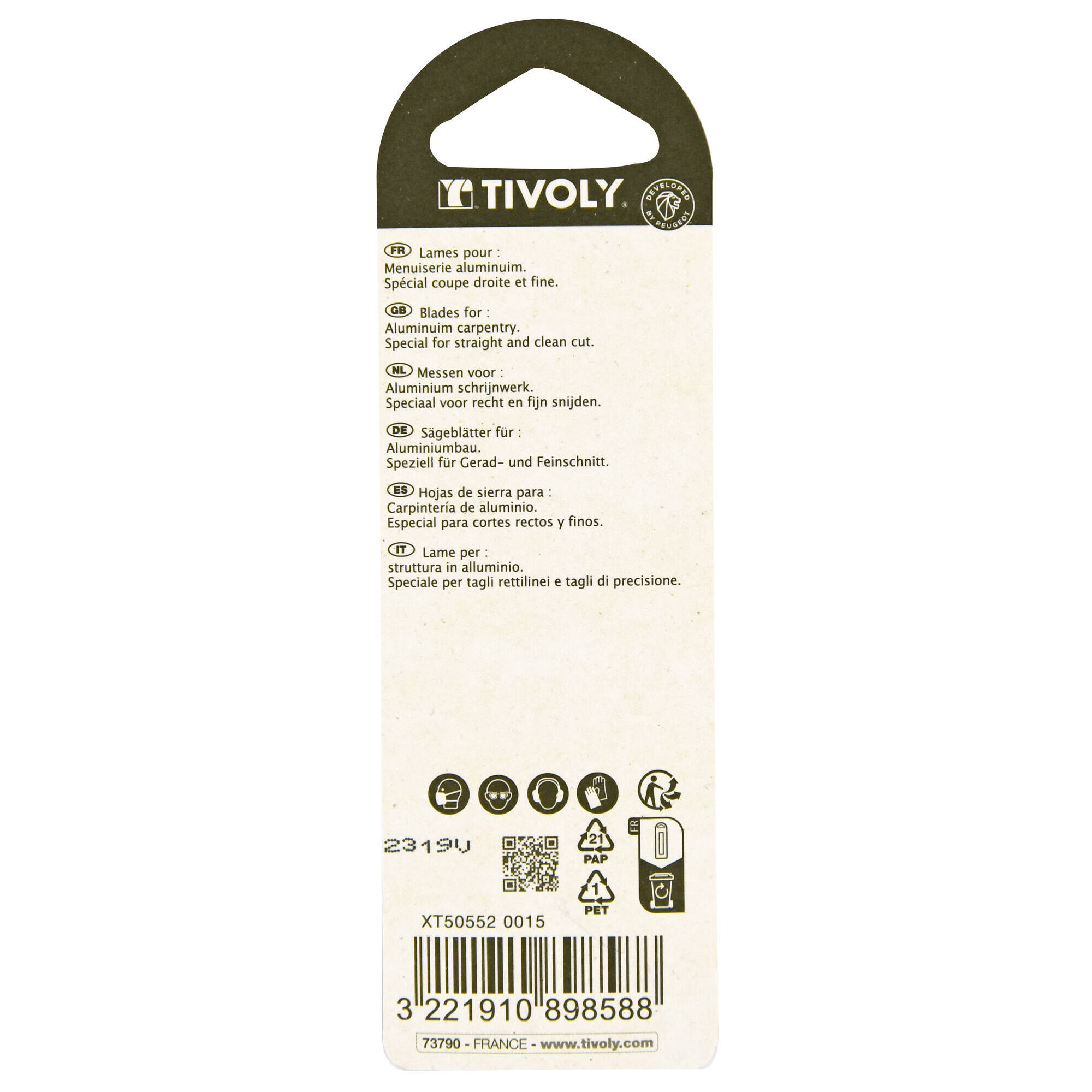 Hoja de sierra de calar -Para aluminio -Enganche en T (Blíster) / L: 100 / H: 75 / Corte recto