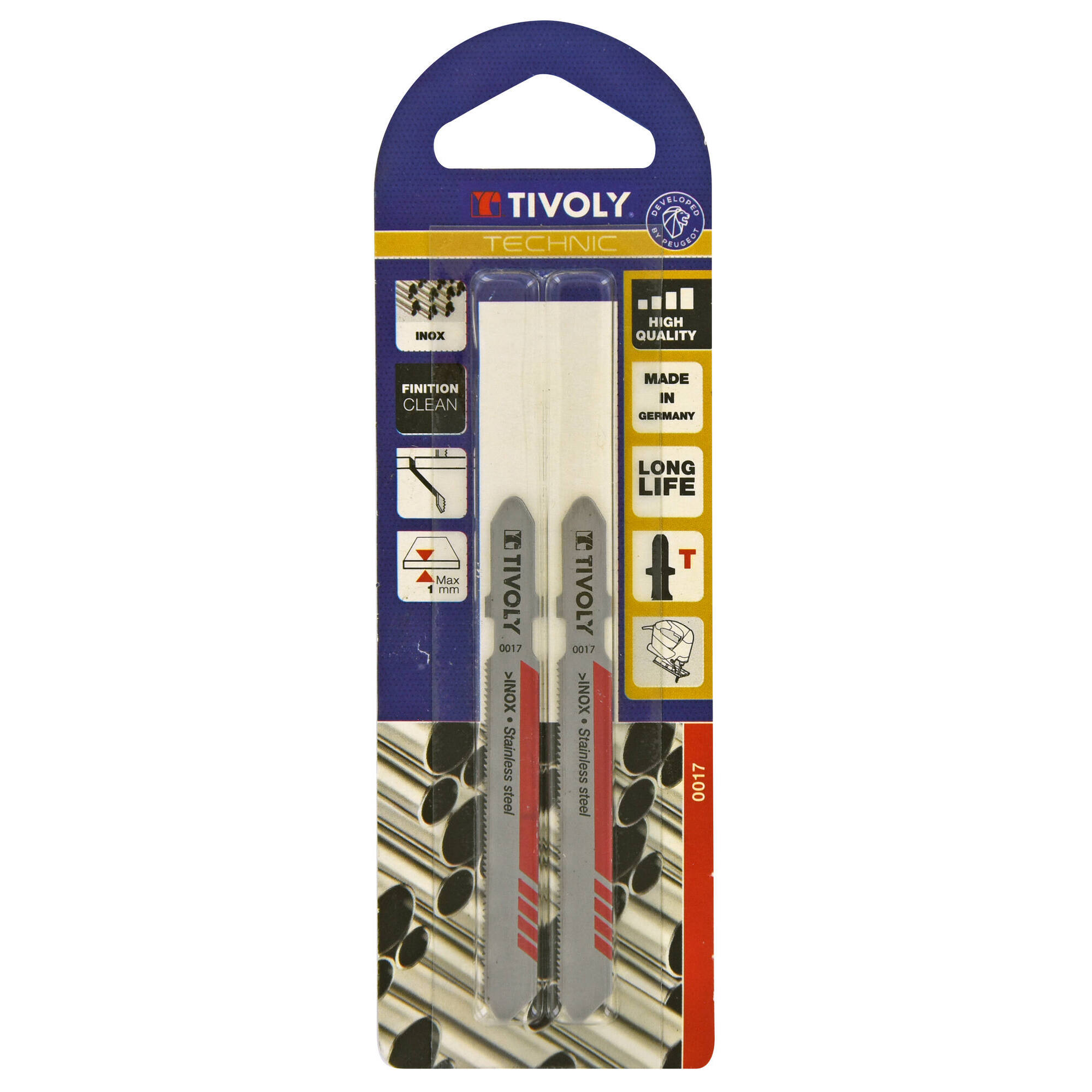 Hoja de sierra de calar -Para acero inoxidable -Enganche en T (Blíster) / L: 75 / H: 50 / Corte recto