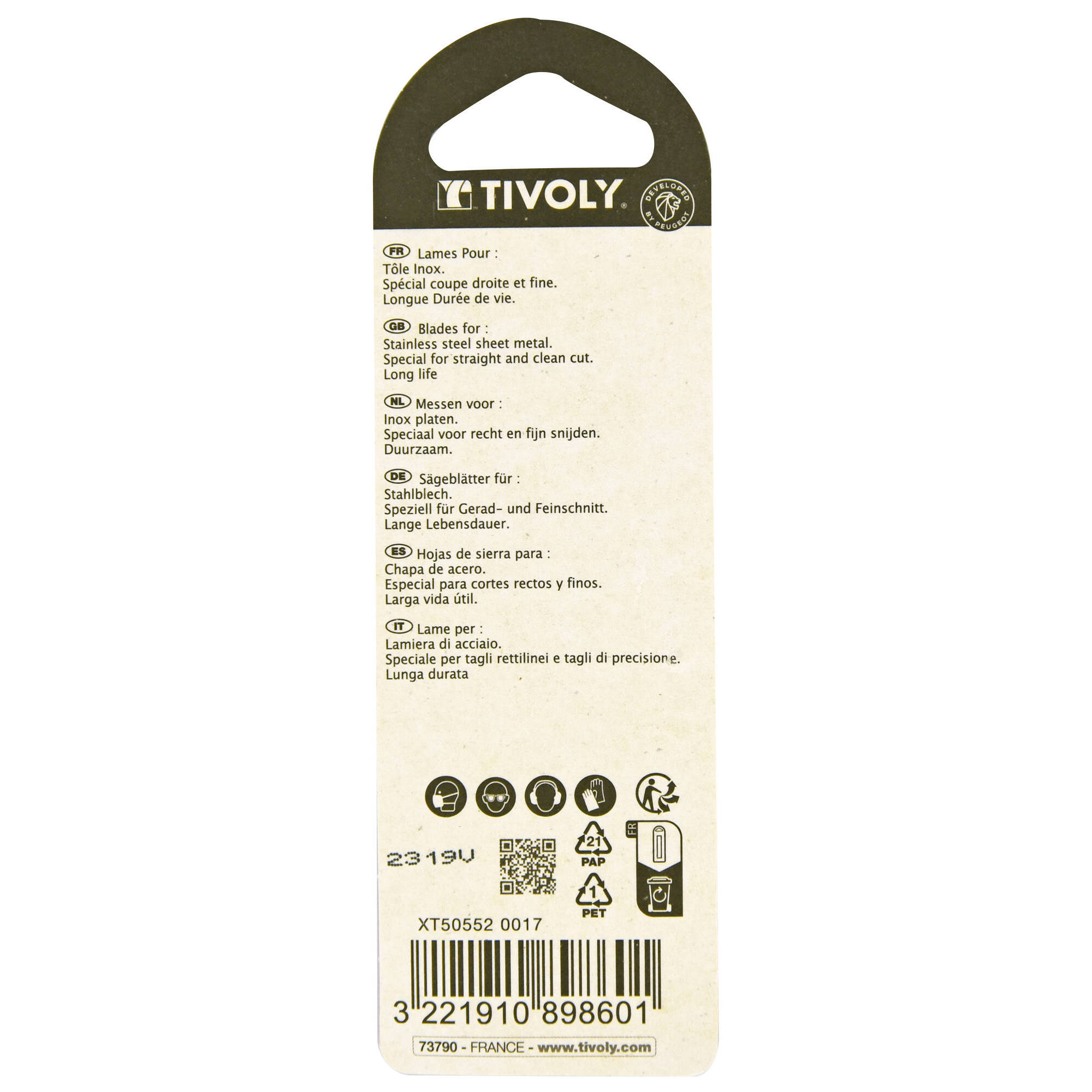 Hoja de sierra de calar -Para acero inoxidable -Enganche en T (Blíster) / L: 75 / H: 50 / Corte recto