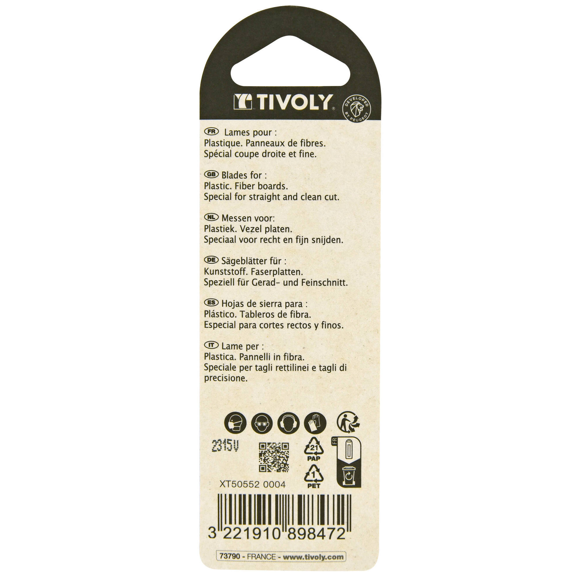 Hoja de sierra de calar -Para plástico -Enganche en T (Blíster) / L: 100 / H: 75 / Corte recto