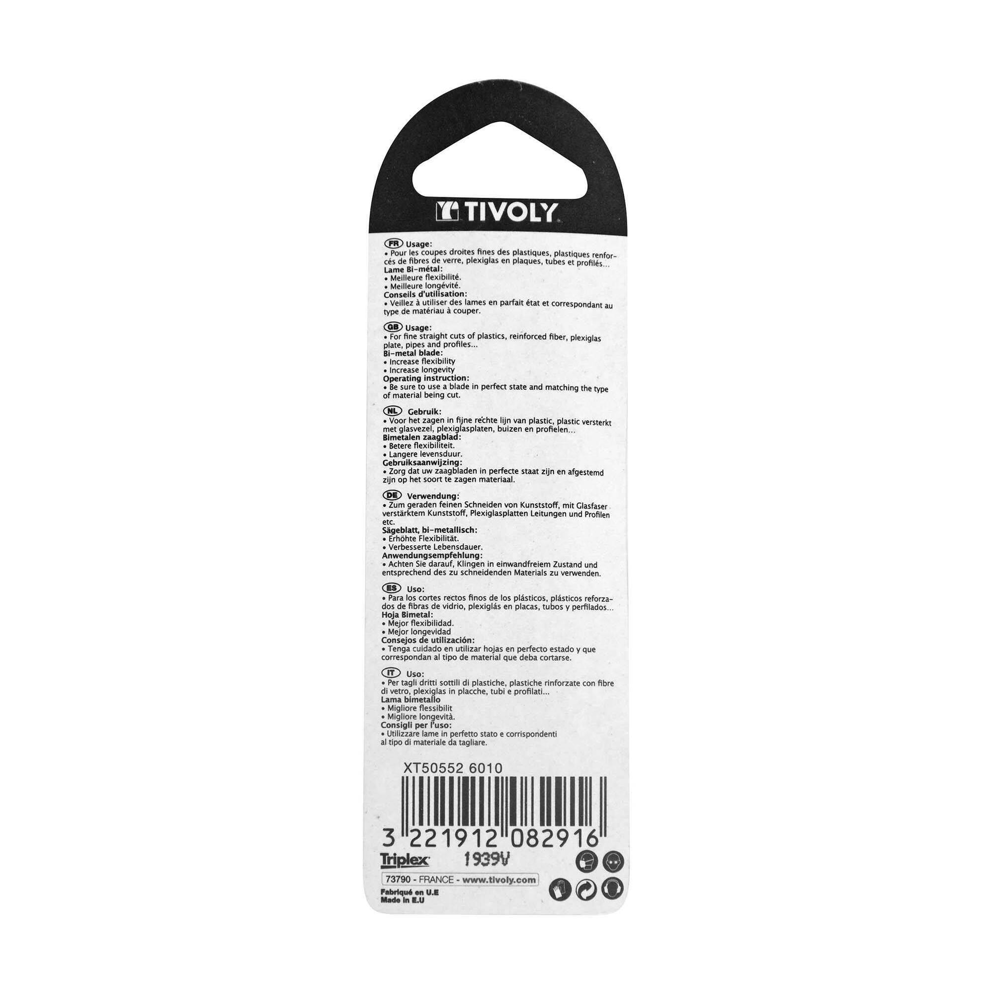 Hoja de sierra de calar -Para plástico, metacrilato y epoxi -Enganche en T (Blíster) / L: 75 / H: 50 / Corte recto