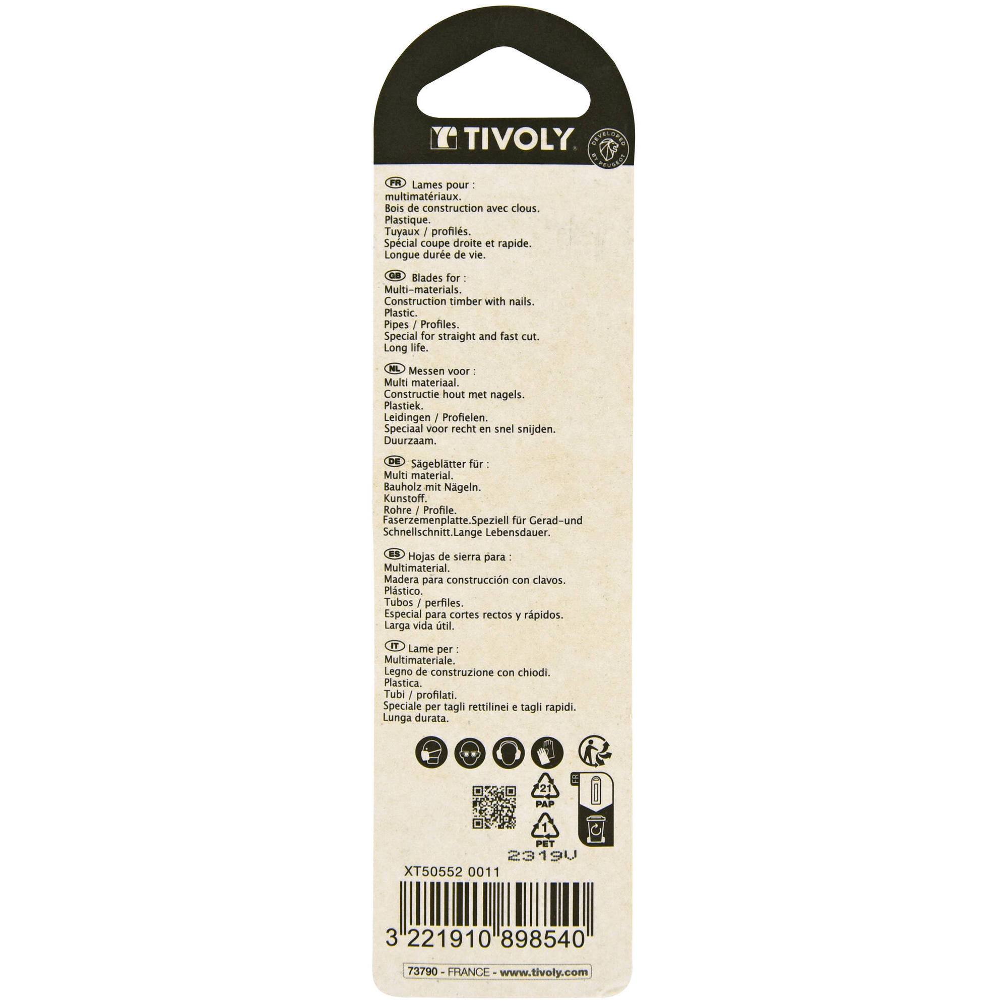 Hoja de sierra de calar -Múltiples materiales -Enganche en T (Blíster) / L: 132 / H: 110 / Corte recto