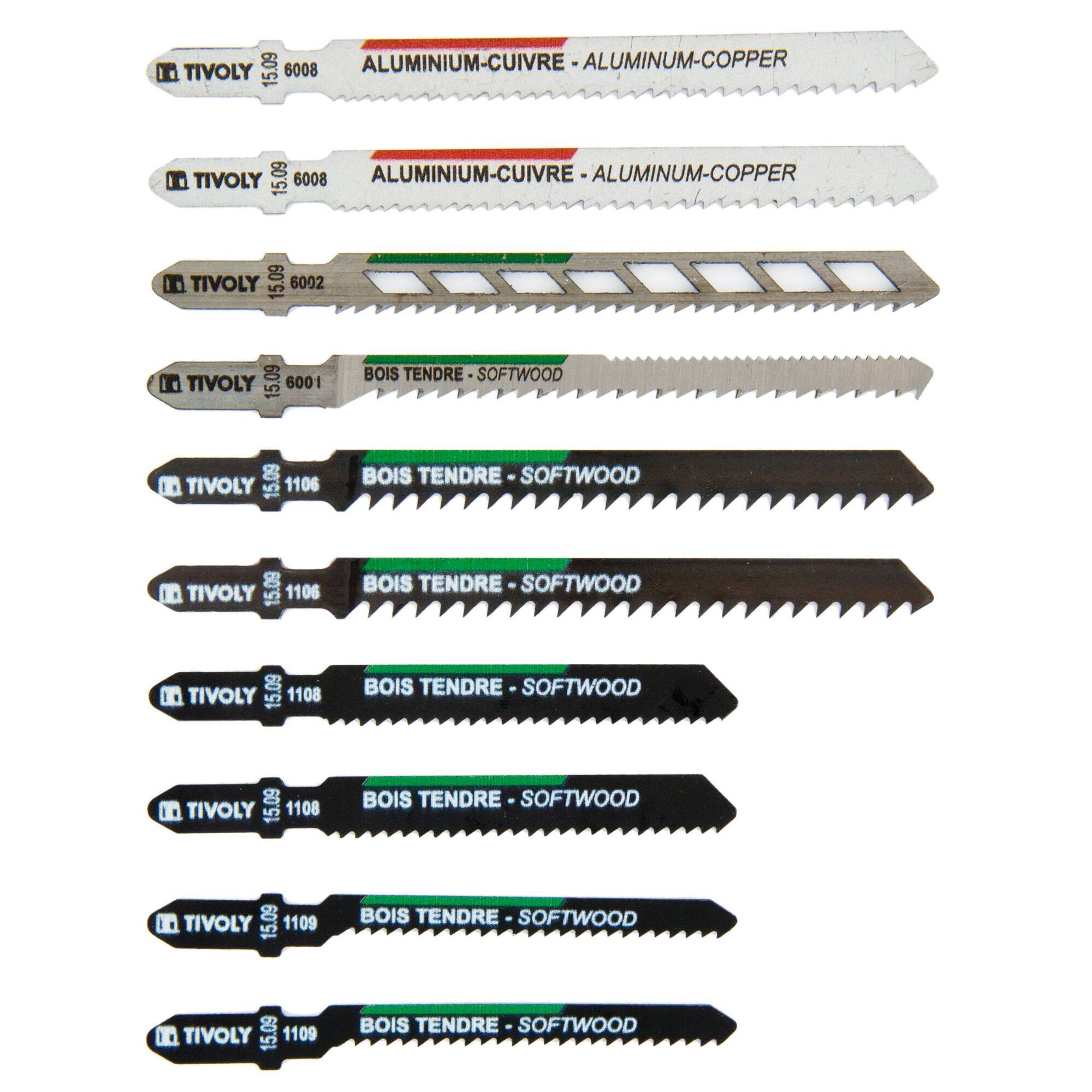 10 hojas de sierra de calar para madera, melamina y metales no ferrosos -Enganche en T