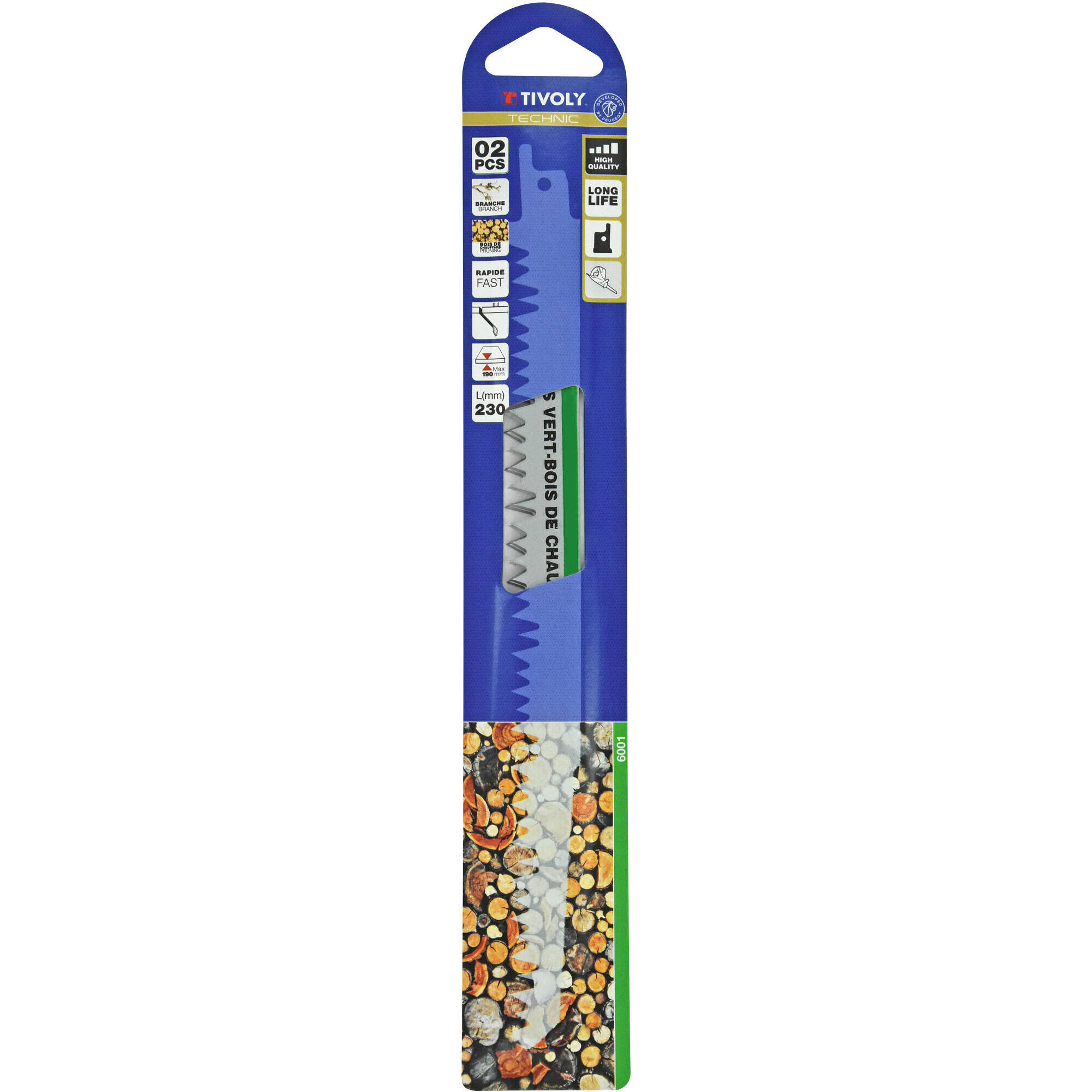 Hoja de sierra de sable -Para poda y leña -Enganche universal (Funda cartón) / L: 230 / H: 210 / Corte curvo y recto