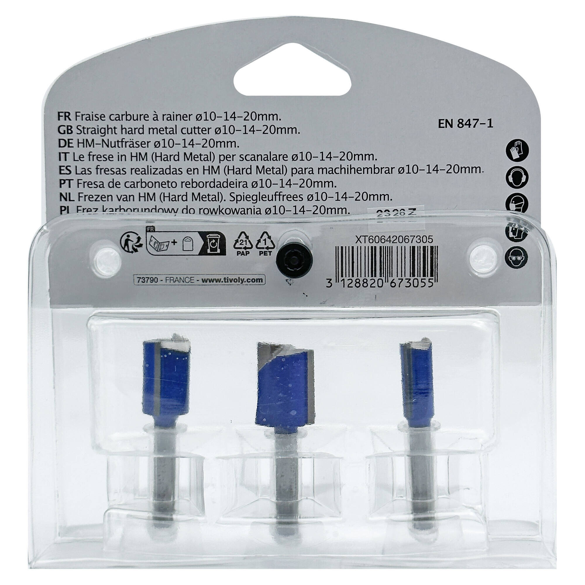 3 fresas para ranurar Ø 10- 14- 20 mm