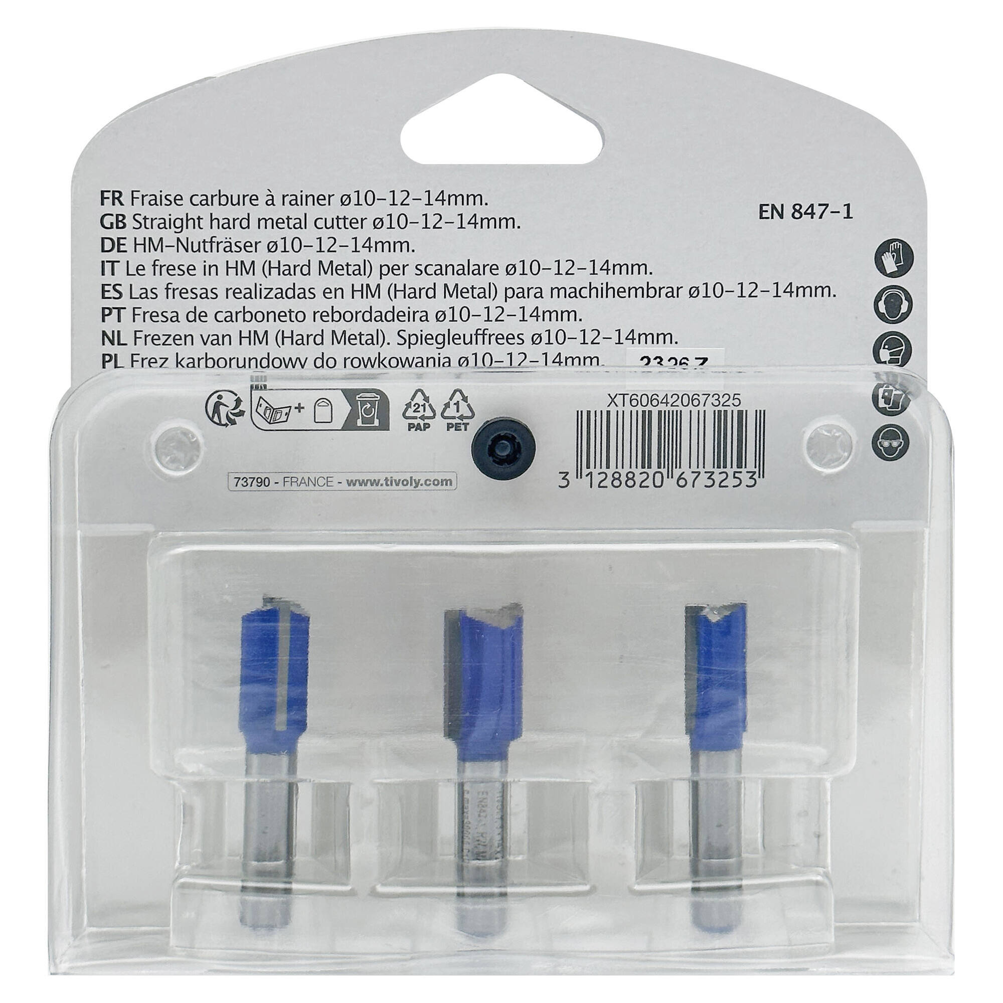 3 fresas para ranurar Ø 10- 12- 14 mm