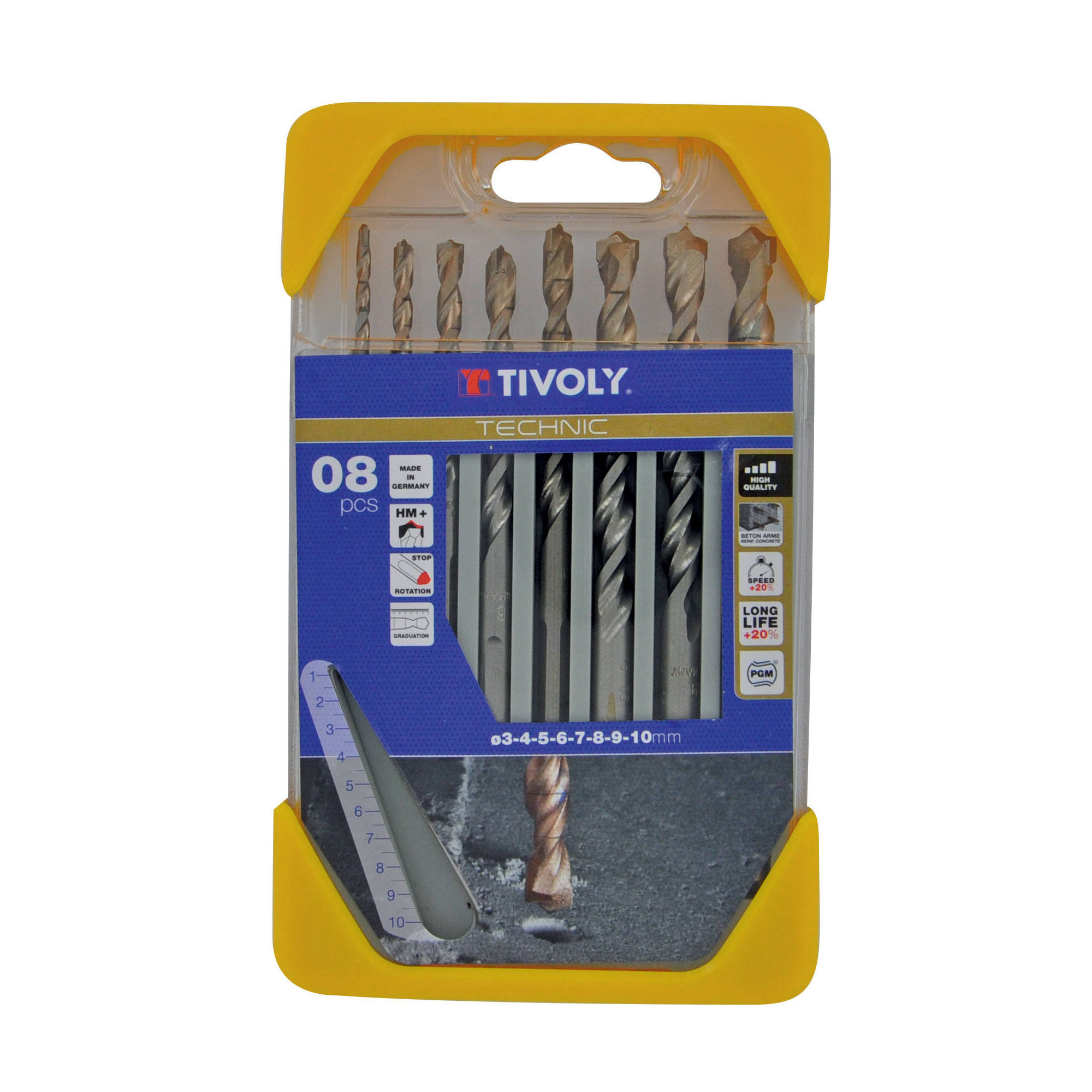 8 brocas para hormigón graduadas SLR Ø 3 a 10 mm