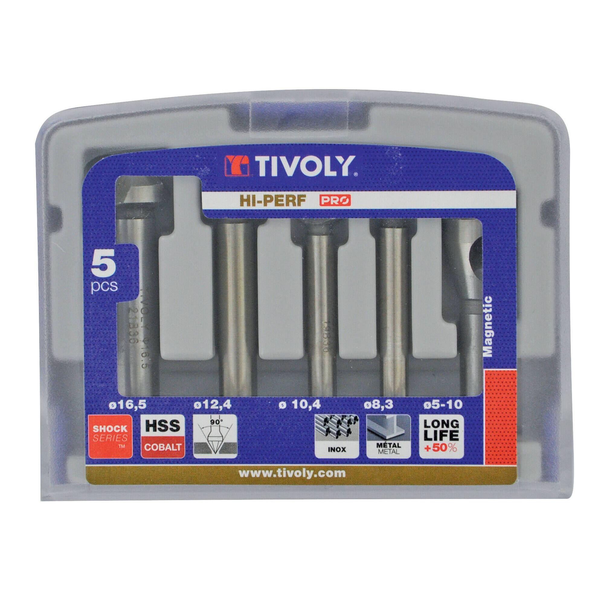 10331670006 - 5 piezas -4 avellanadores HSSE5 DIN335C a 90° Ø 8,3 a 16,5 mm + 1 avellanador con agujero HSSE5