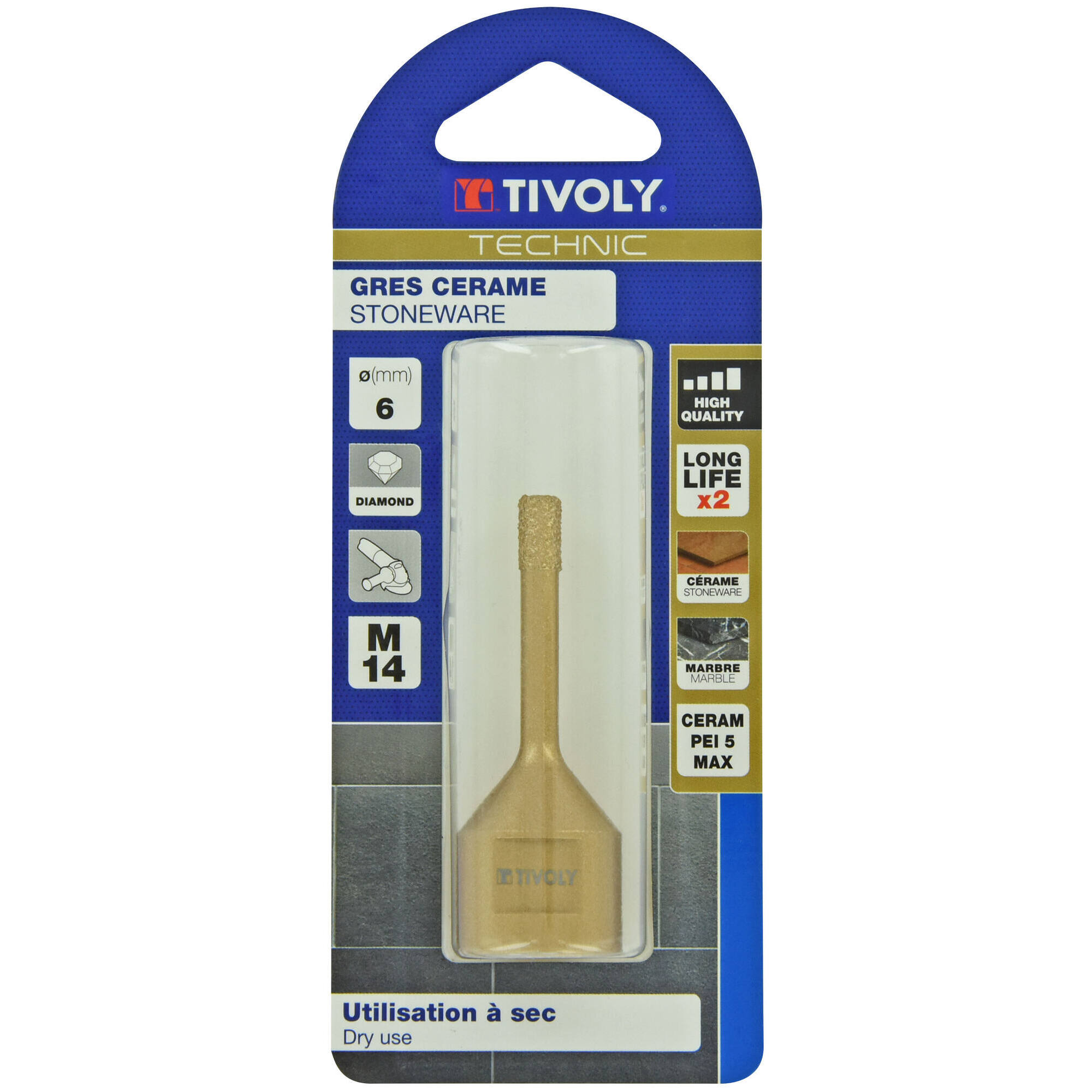 Ø: 6 / Broca diamantada taladrado en seco M14 -Amoladora (Blíster) / L: