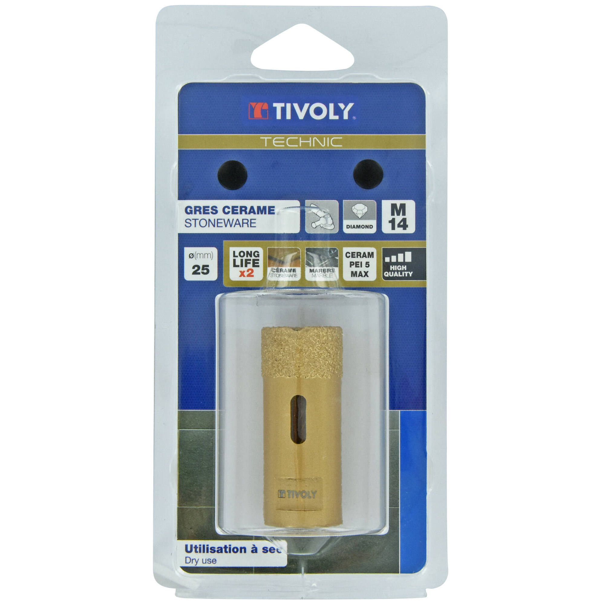 Ø: 25 / Broca diamantada taladrado en seco M14 -Amoladora (Blíster) / L: