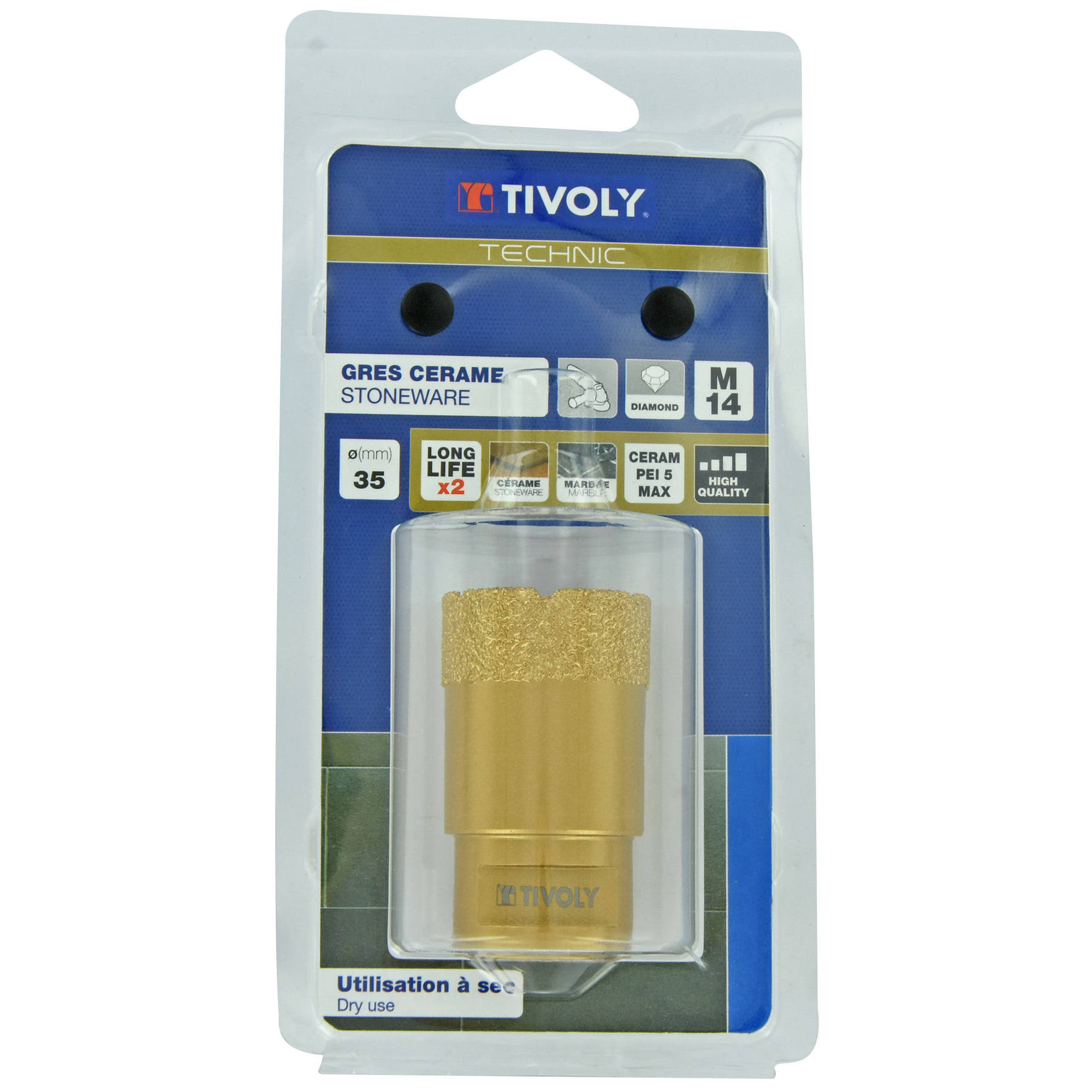 Ø: 35 / Broca diamantada taladrado en seco M14 -Amoladora (Estuche blíster) / L: