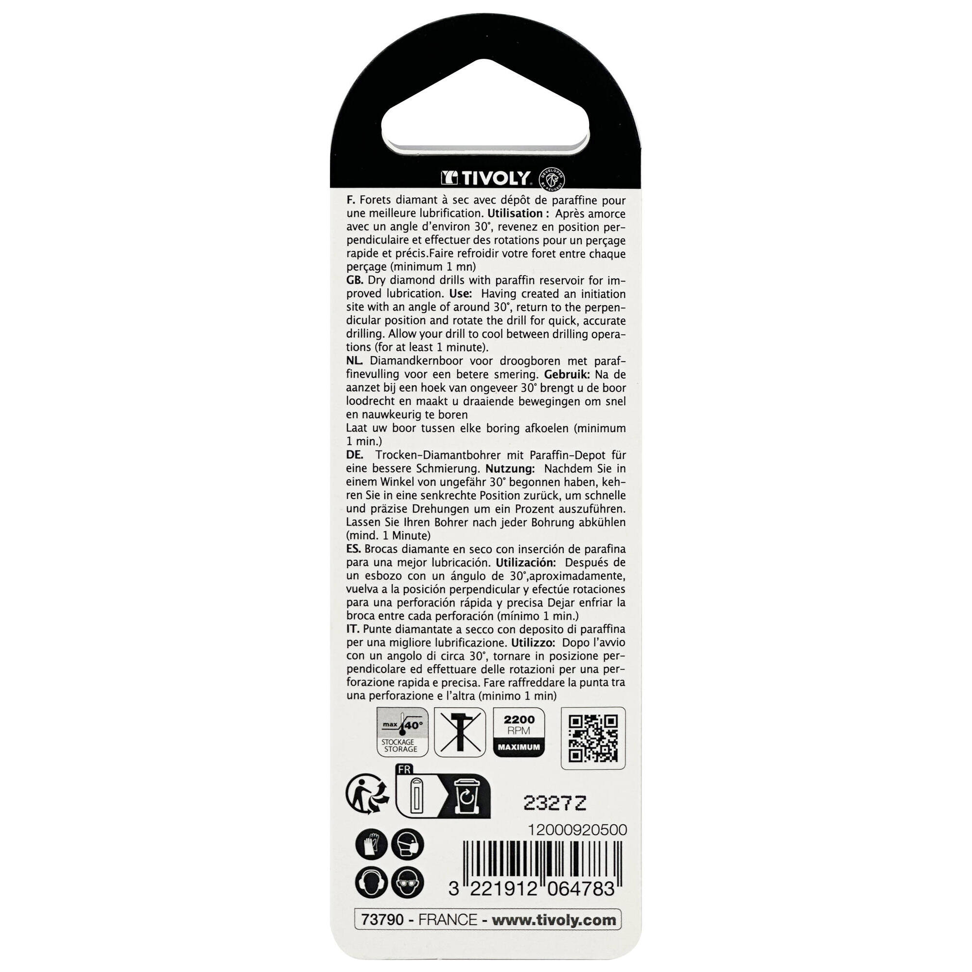 Ø: 5 / Broca diamantada taladrado en seco -Mango hexagonal (Blíster) / L: 65