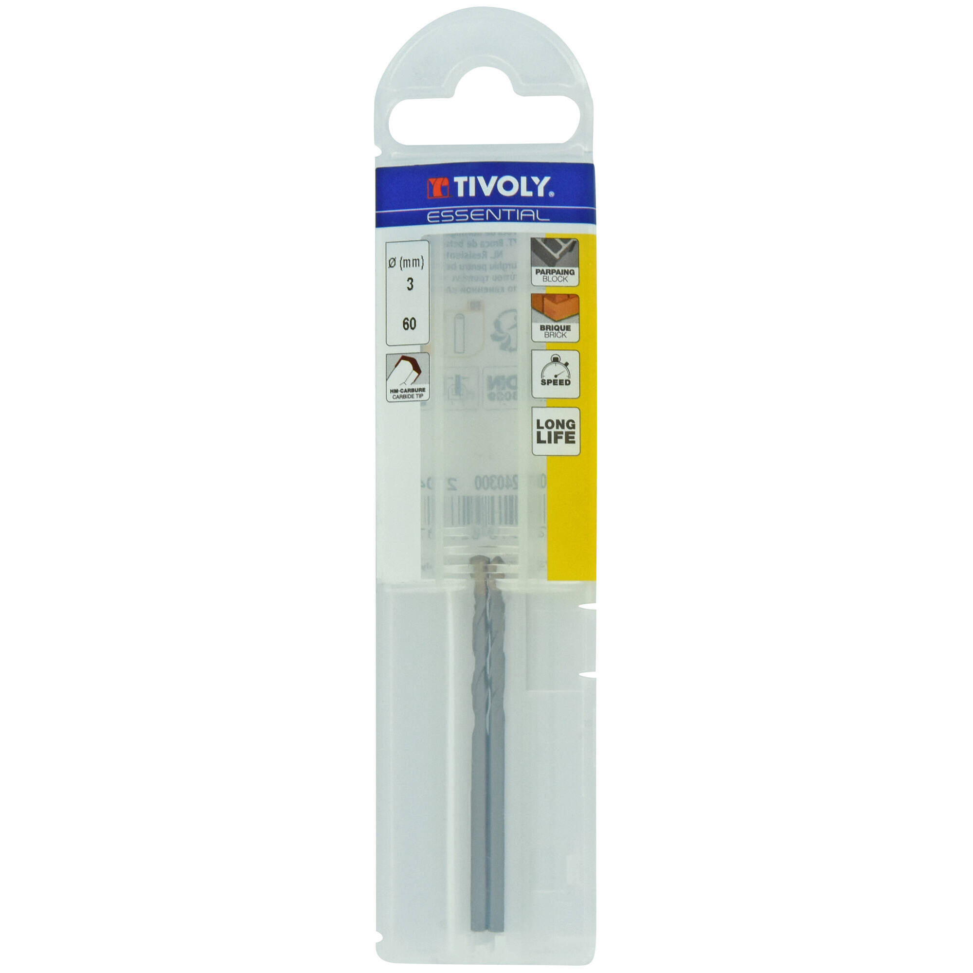 Ø: 3 / Broca para hormigón -Mango cilíndrico (Funda plástico) / L: 60