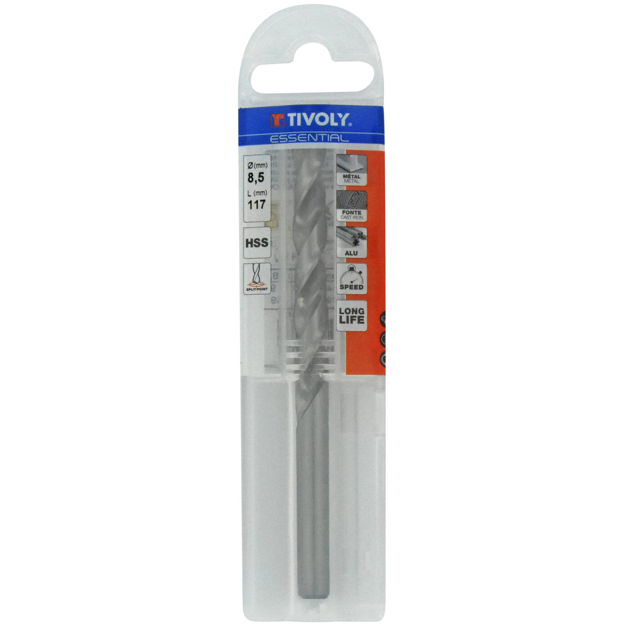 Ø: 8.5 / L: 117 / Broca para metal HSS -Afilado SPLIT POINT (Funda plástico)