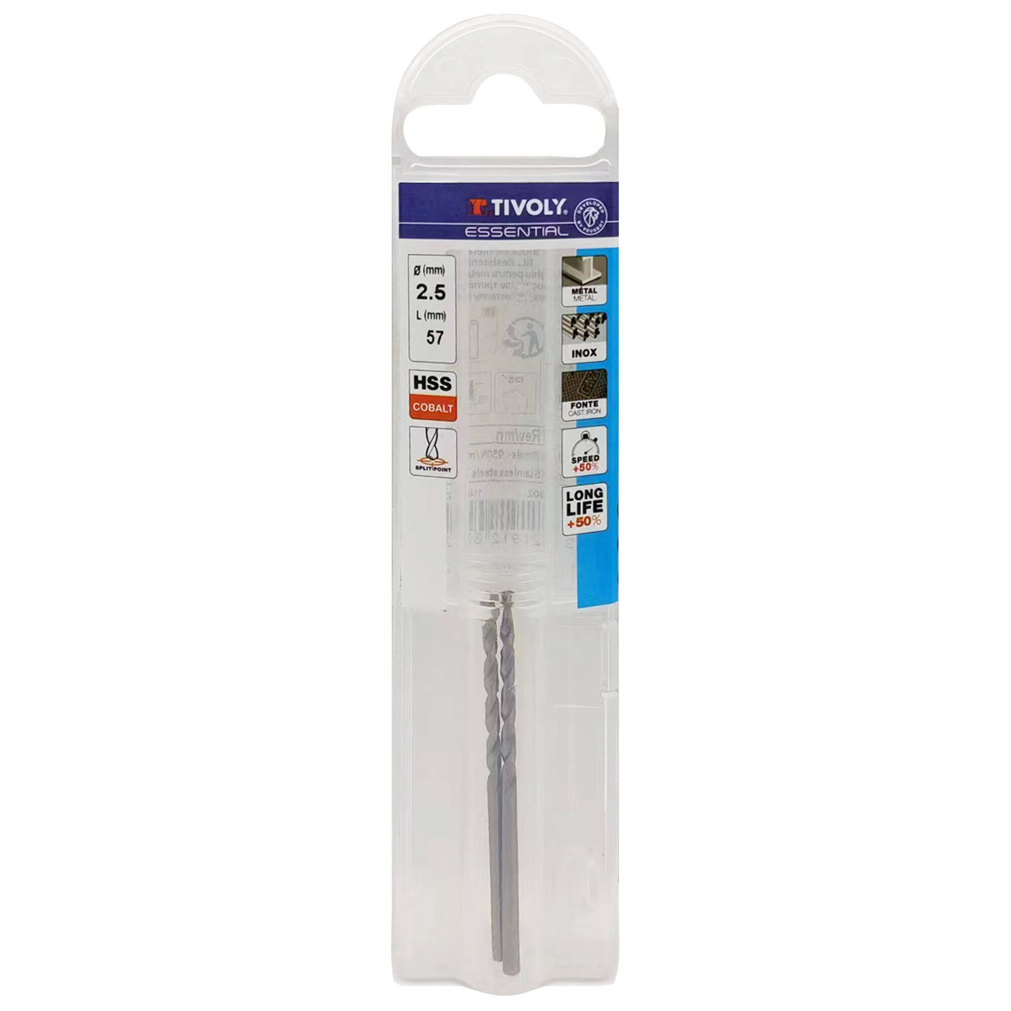 Ø: 2.5 / L: 57 / Broca para metal HSS-E5 (cobalto 5 %) -Afilado SPLIT POINT -Graduada SLR (Funda plástico)