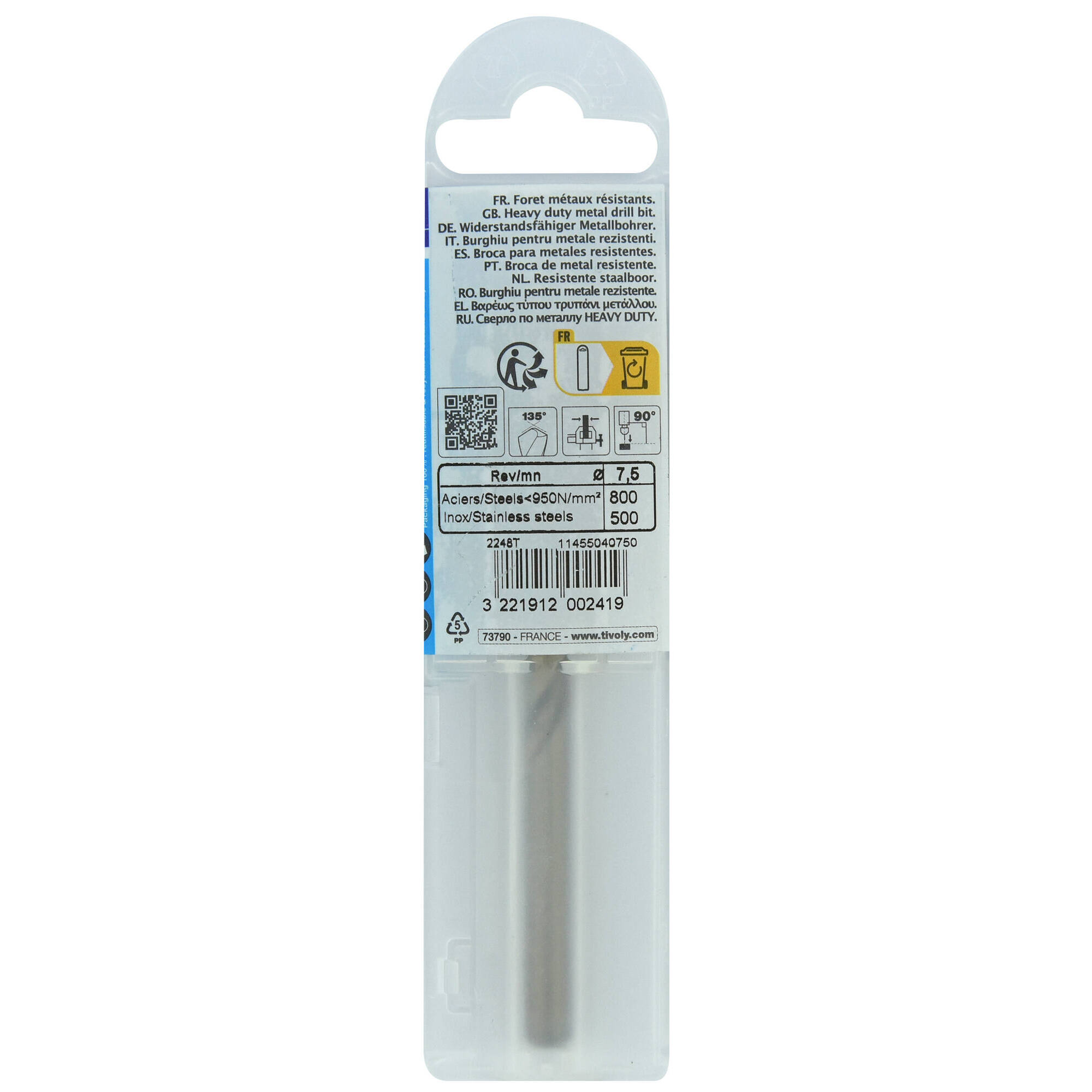 Ø: 7.5 / L: 109 / Broca para metal HSS-E5 (cobalto 5 %) -Afilado SPLIT POINT -Graduada SLR (Funda plástico)