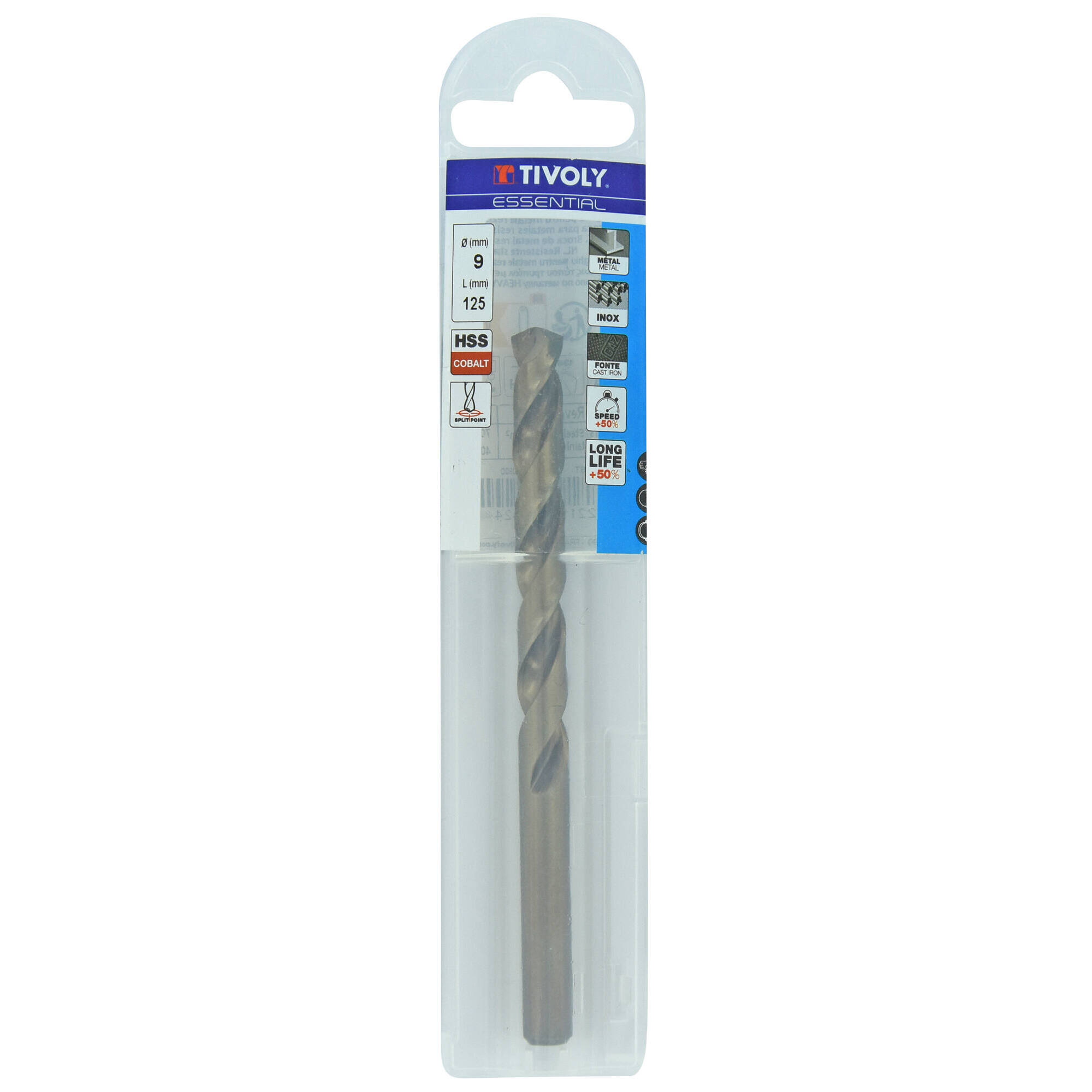 Ø: 9 / L: 125 / Broca para metal HSS-E5 (cobalto 5 %) -Afilado SPLIT POINT -Graduada SLR (Funda plástico)