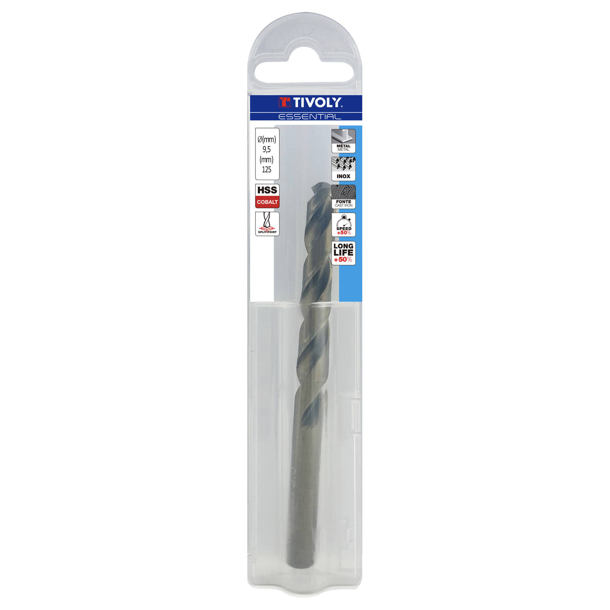 Ø: 9.5 / L: 125 / Broca para metal HSS-E5 (cobalto 5 %) -Afilado SPLIT POINT -Graduada SLR (Funda plástico)