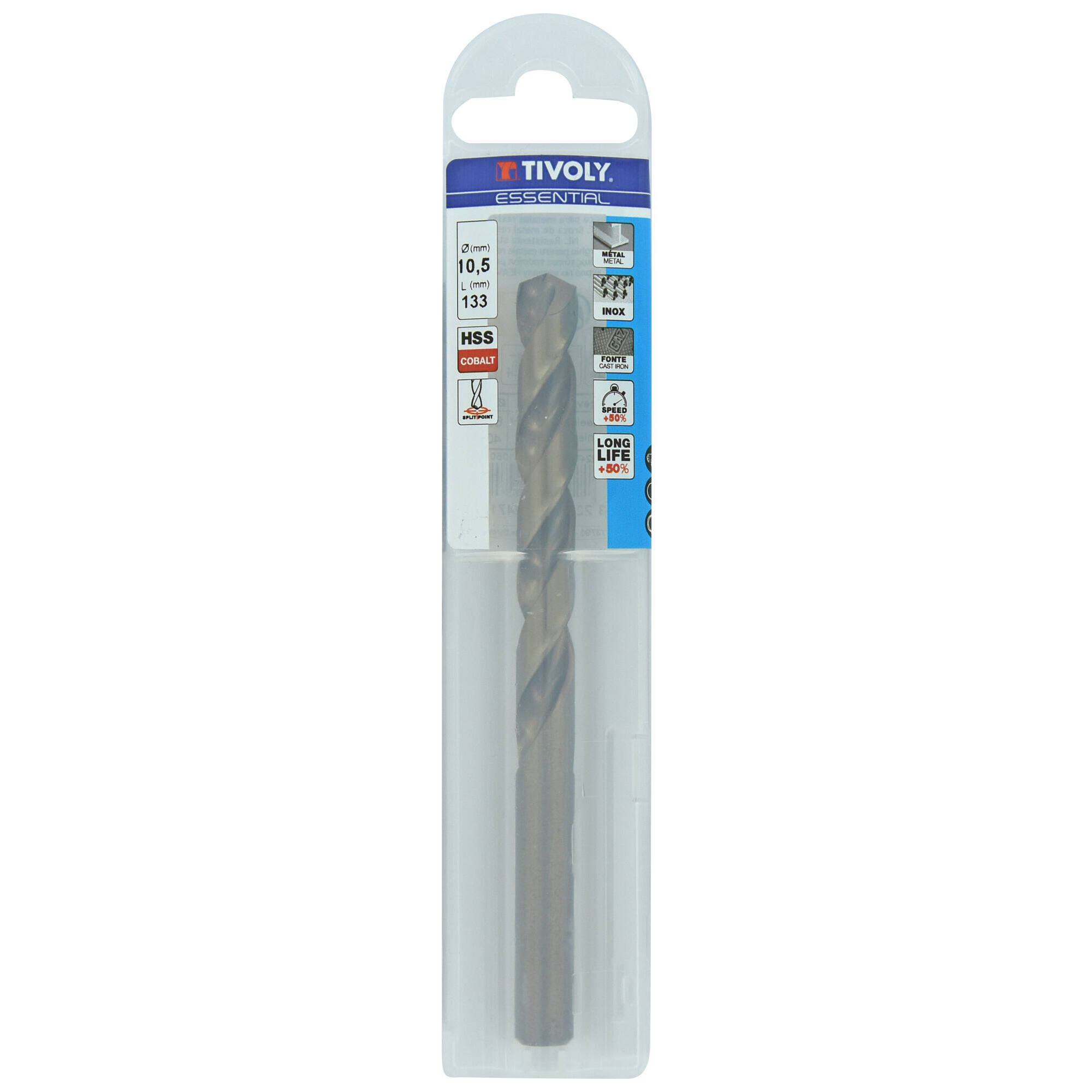 Ø: 10.5 / L: 133 / Broca para metal HSS-E5 (cobalto 5 %) -Afilado SPLIT POINT -Graduada SLR (Funda plástico)