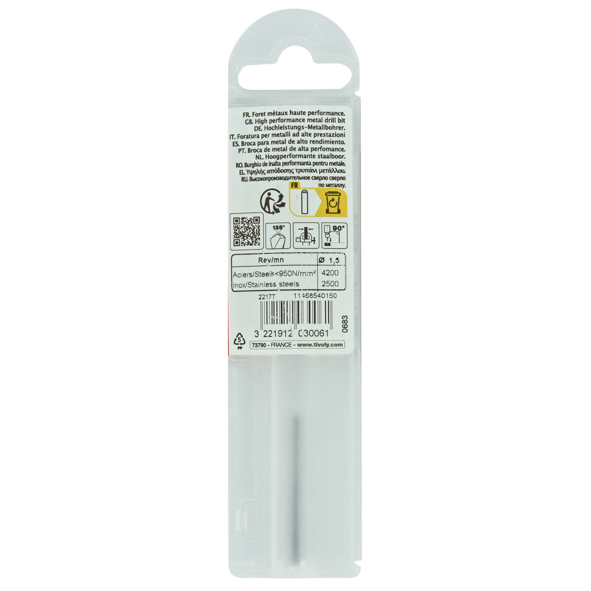 Ø: 1.5 / L: 40 / Broca para metal HSS-E5 (cobalto 5 %) -Afilado SPLIT POINT -Graduada SLR (Funda plástico)