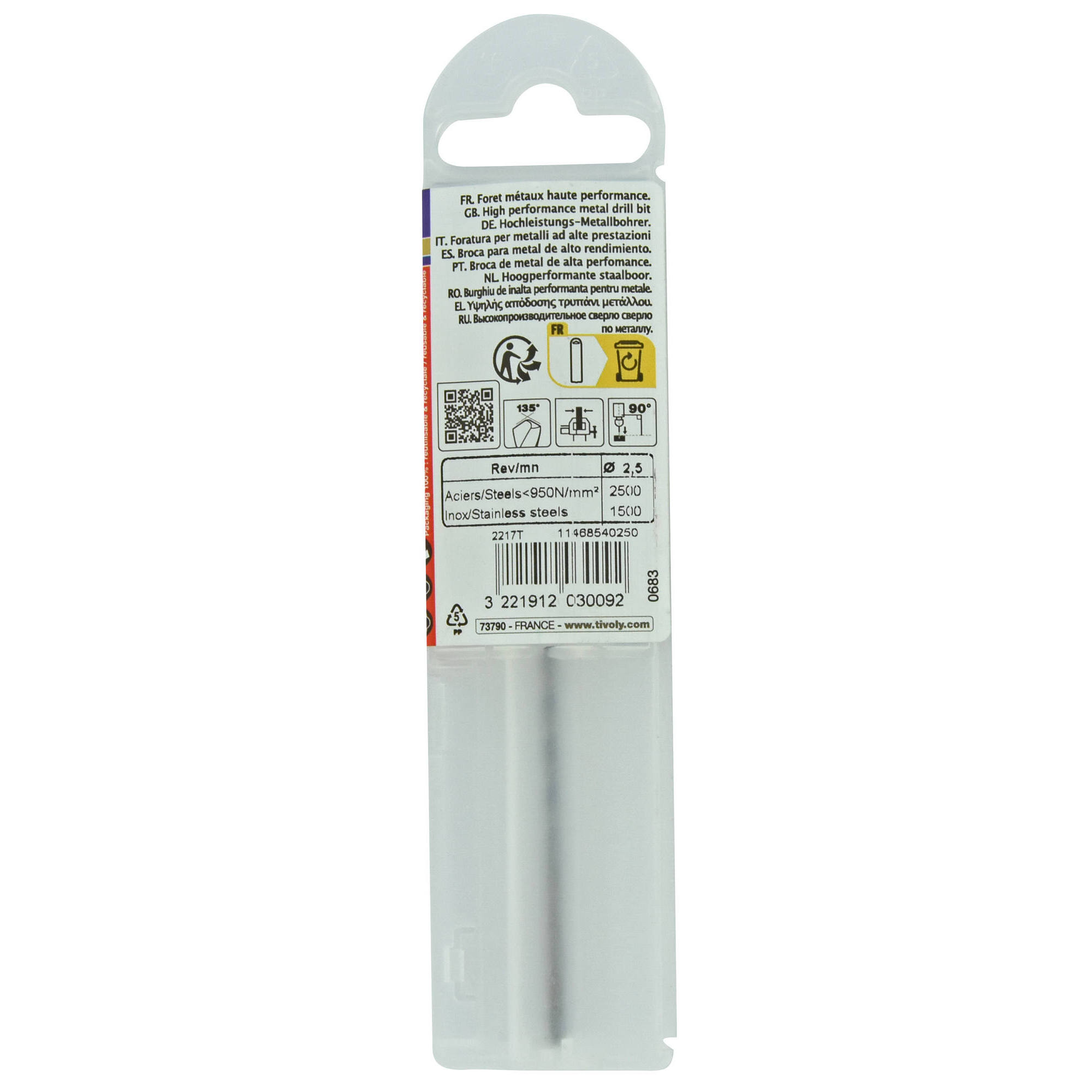 Ø: 2.5 / L: 57 / Broca para metal HSS-E5 (cobalto 5 %) -Afilado SPLIT POINT -Graduada SLR (Funda plástico)