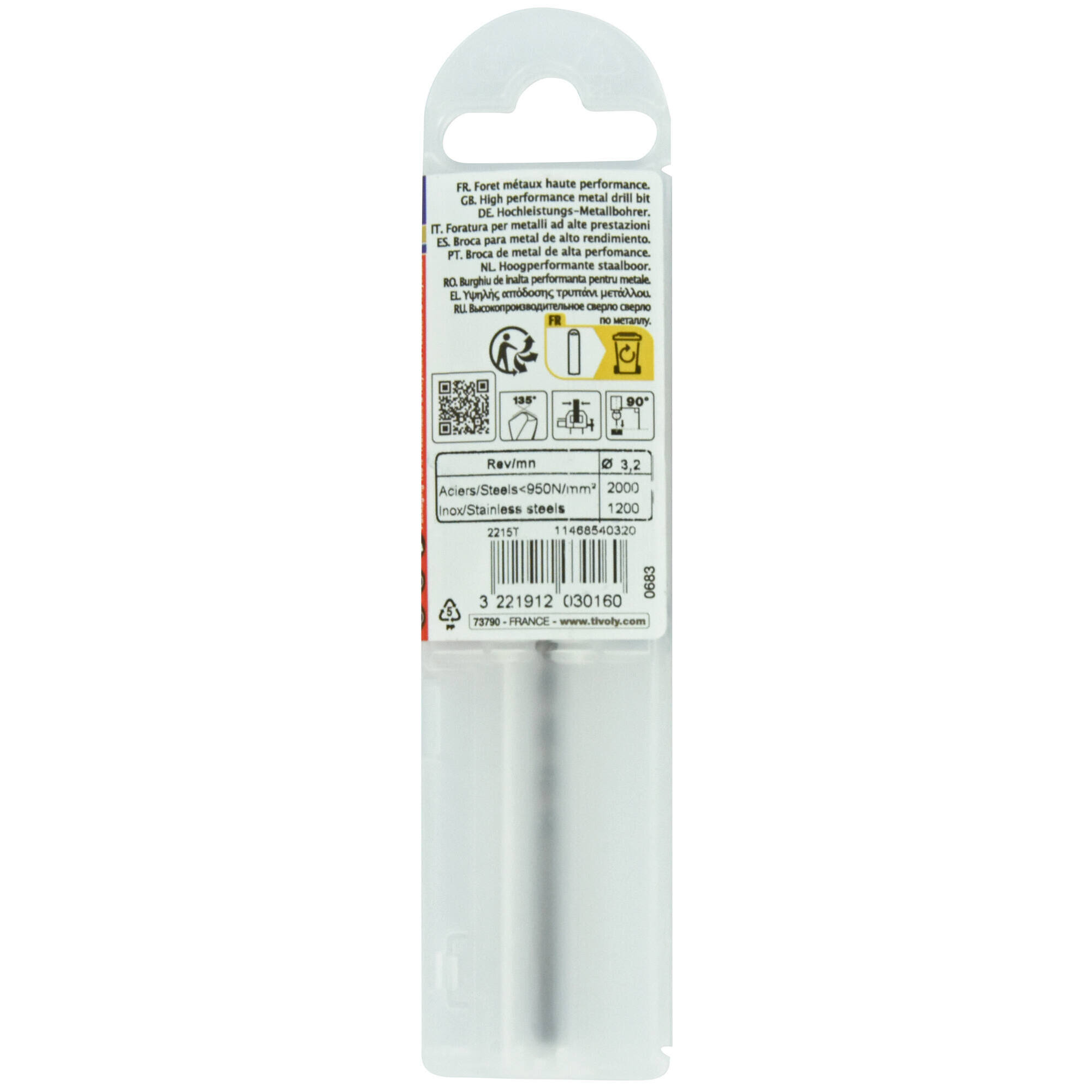 Ø: 3.2 / L: 65 / Broca para metal HSS-E5 (cobalto 5 %) -Afilado SPLIT POINT -Graduada SLR (Funda plástico)